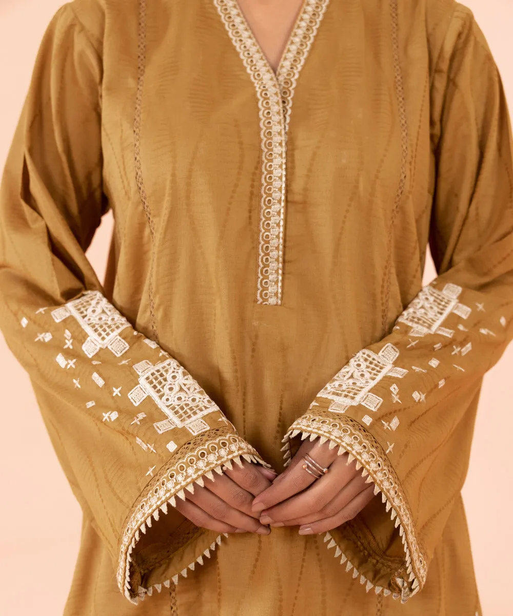 2 Piece - Embroidered Cotton Satin Suit