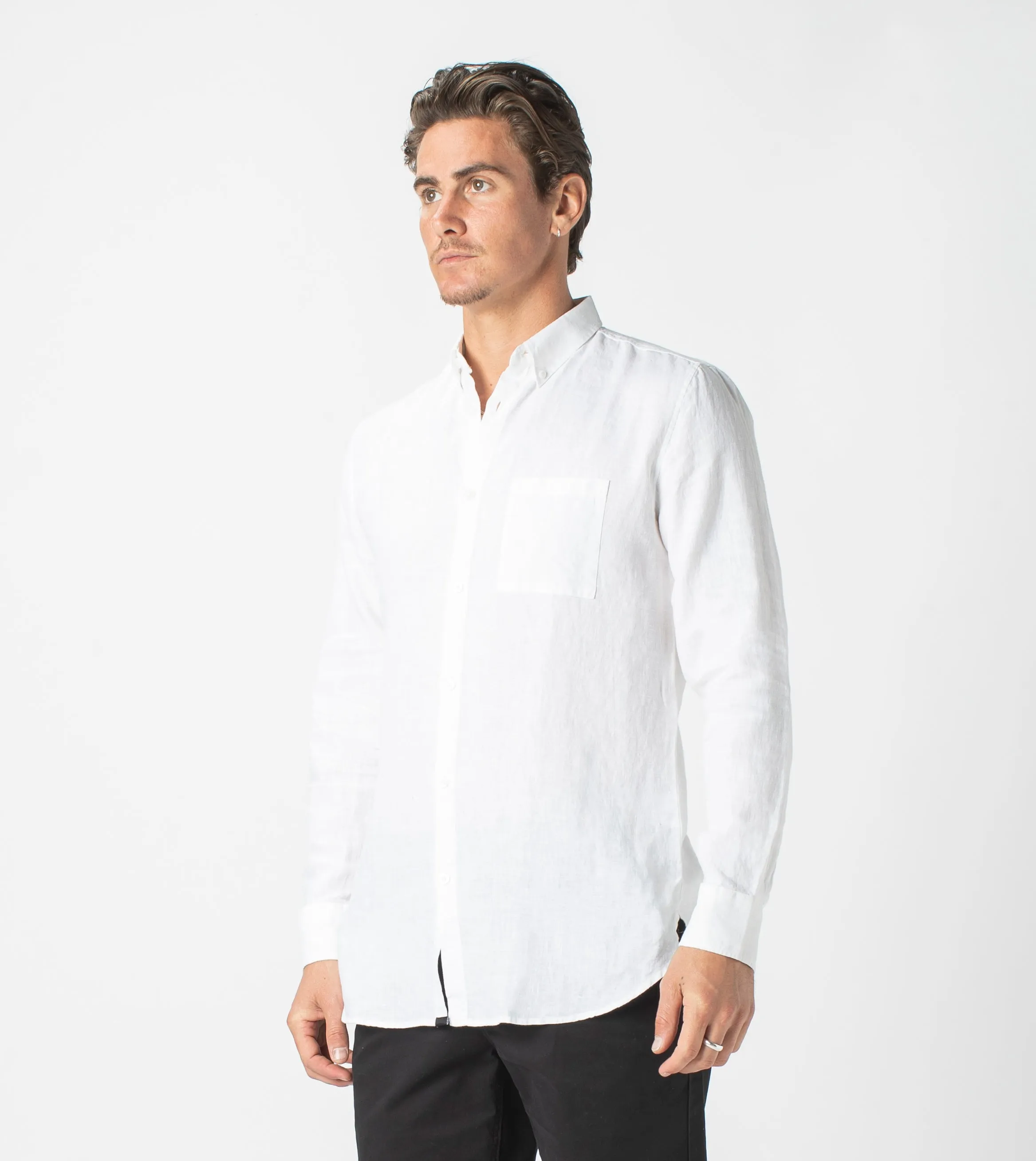 7 Foot LS Linen Shirt White