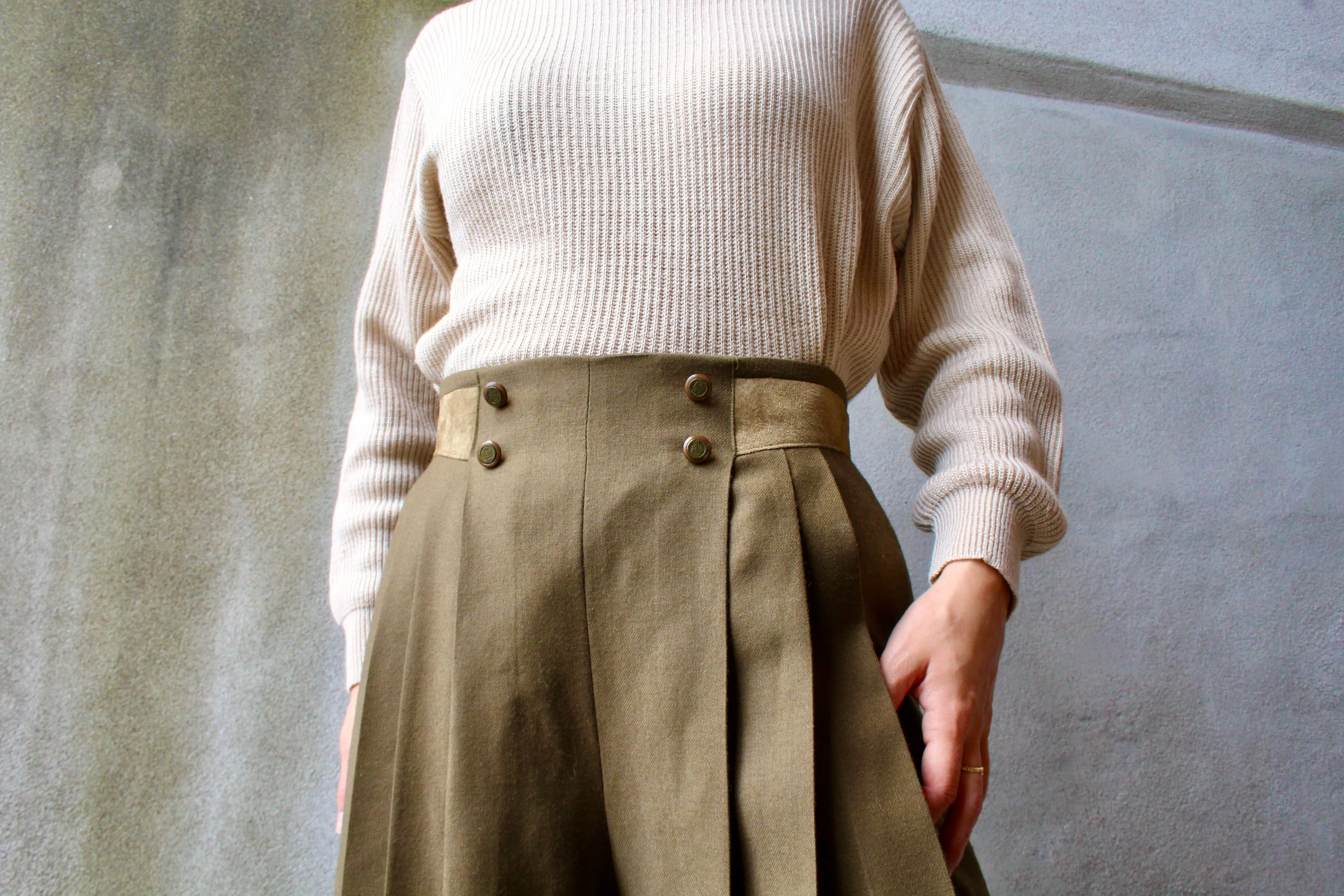 80s Olive Wool Pleated Culottes - 27