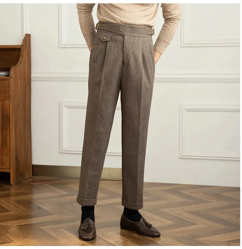 Aidase Autumn Winter Men's Warm Retro Straight Trouser Male Casual British High Waist Pants Office-trousers Dress Pant Trousers