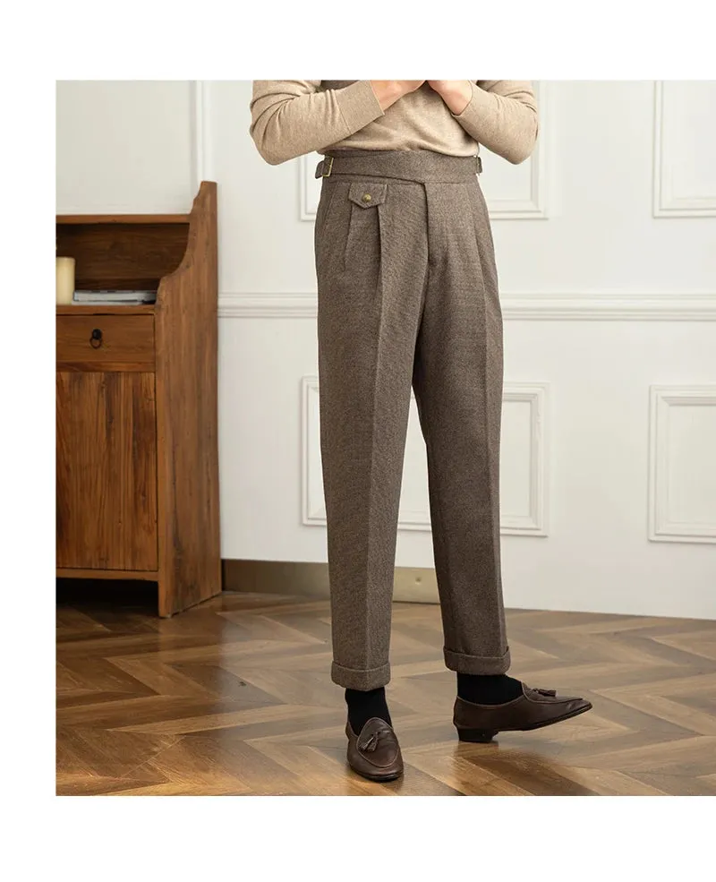 Aidase Autumn Winter Men's Warm Retro Straight Trouser Male Casual British High Waist Pants Office-trousers Dress Pant Trousers