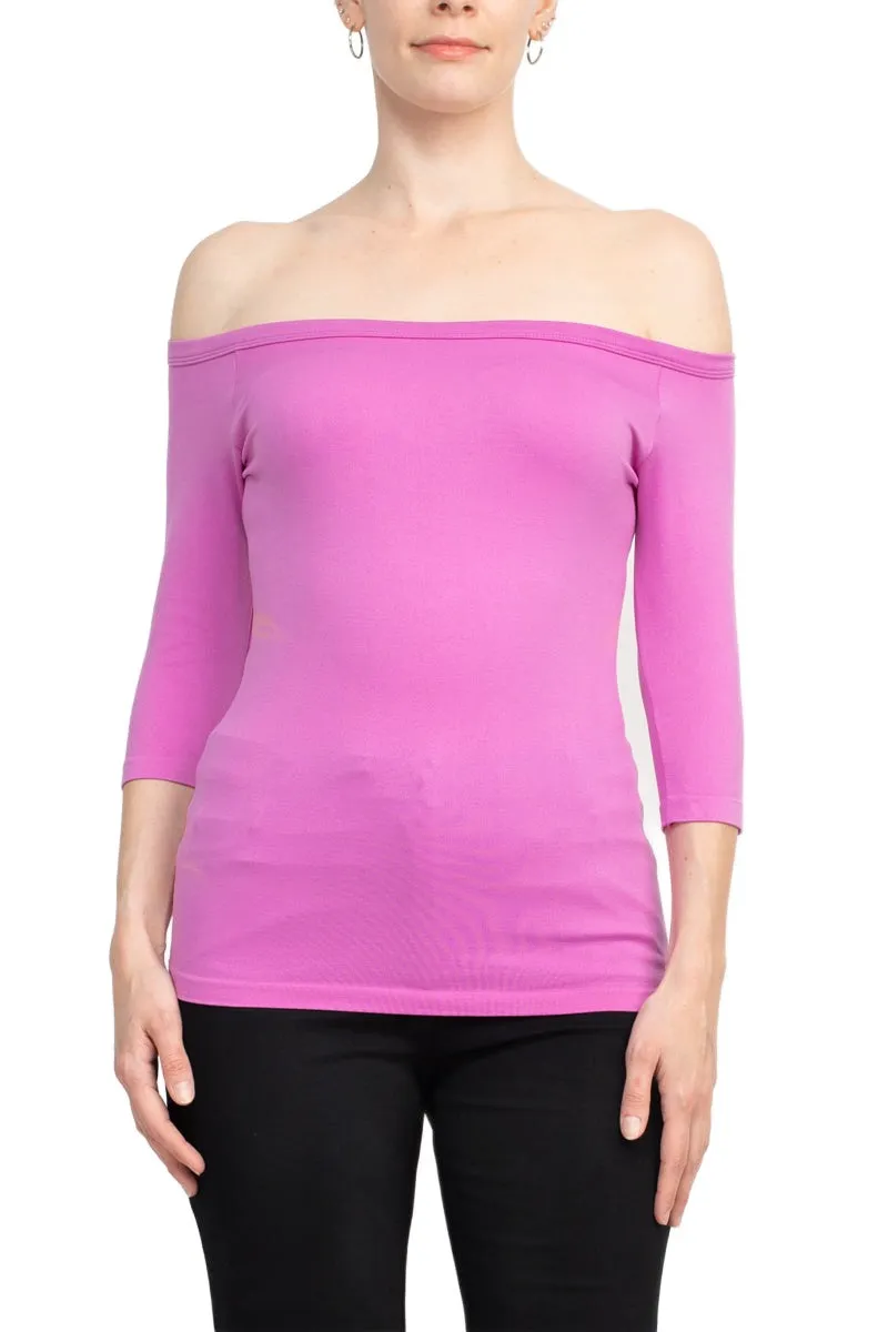 Alberto Makali Off-Shoulder 3/4 Sleeve Solid Spandex Top