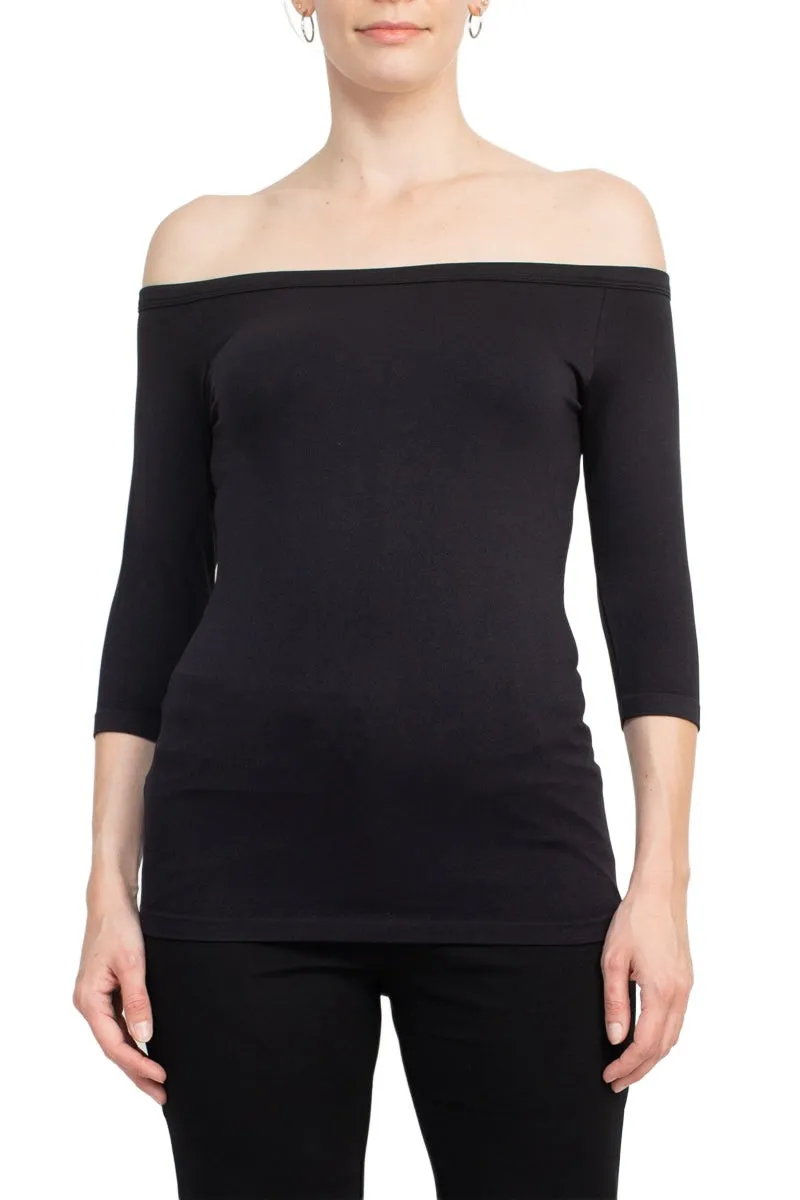 Alberto Makali Off-Shoulder 3/4 Sleeve Solid Spandex Top