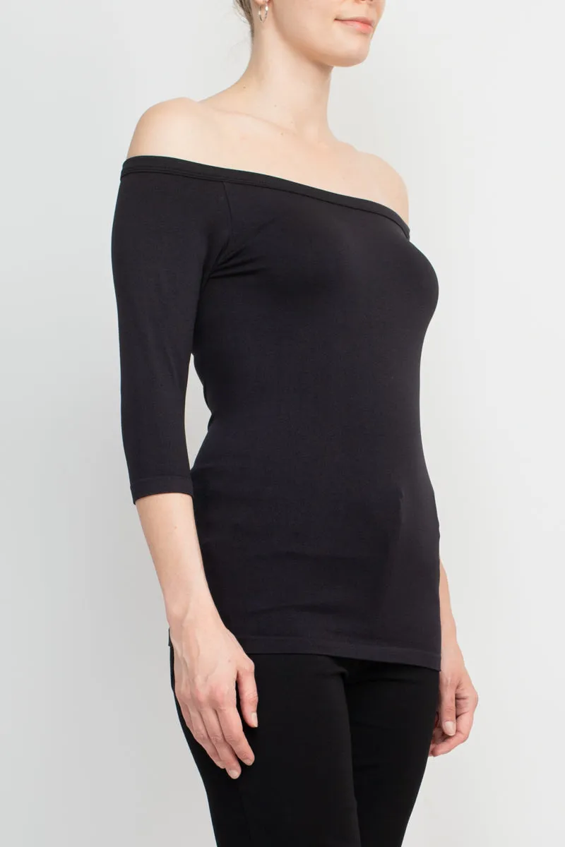 Alberto Makali Off-Shoulder 3/4 Sleeve Solid Spandex Top