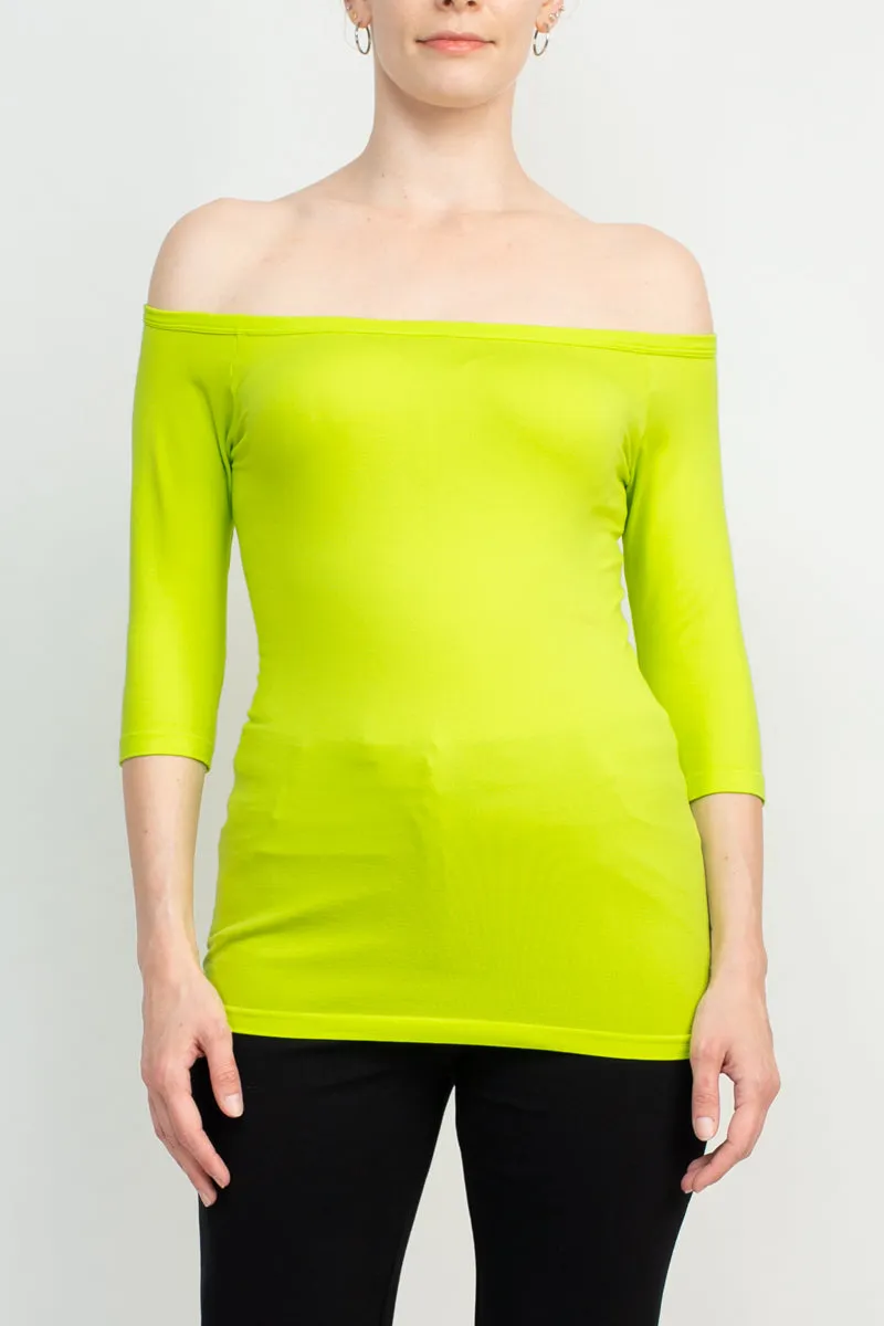 Alberto Makali Off-Shoulder 3/4 Sleeve Solid Spandex Top