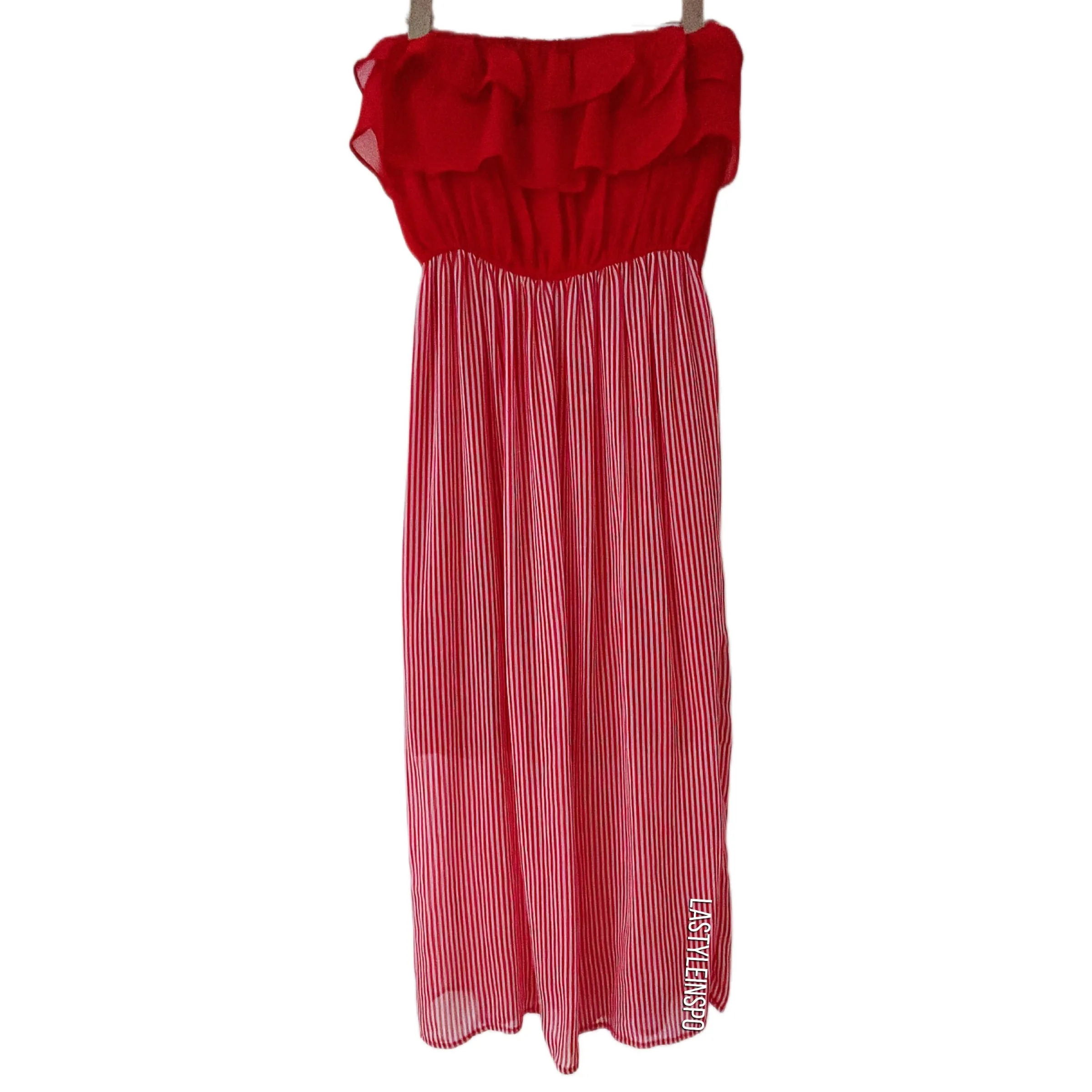 Alythea Maxi Dress Red Strapless Stripped Sundress Size M