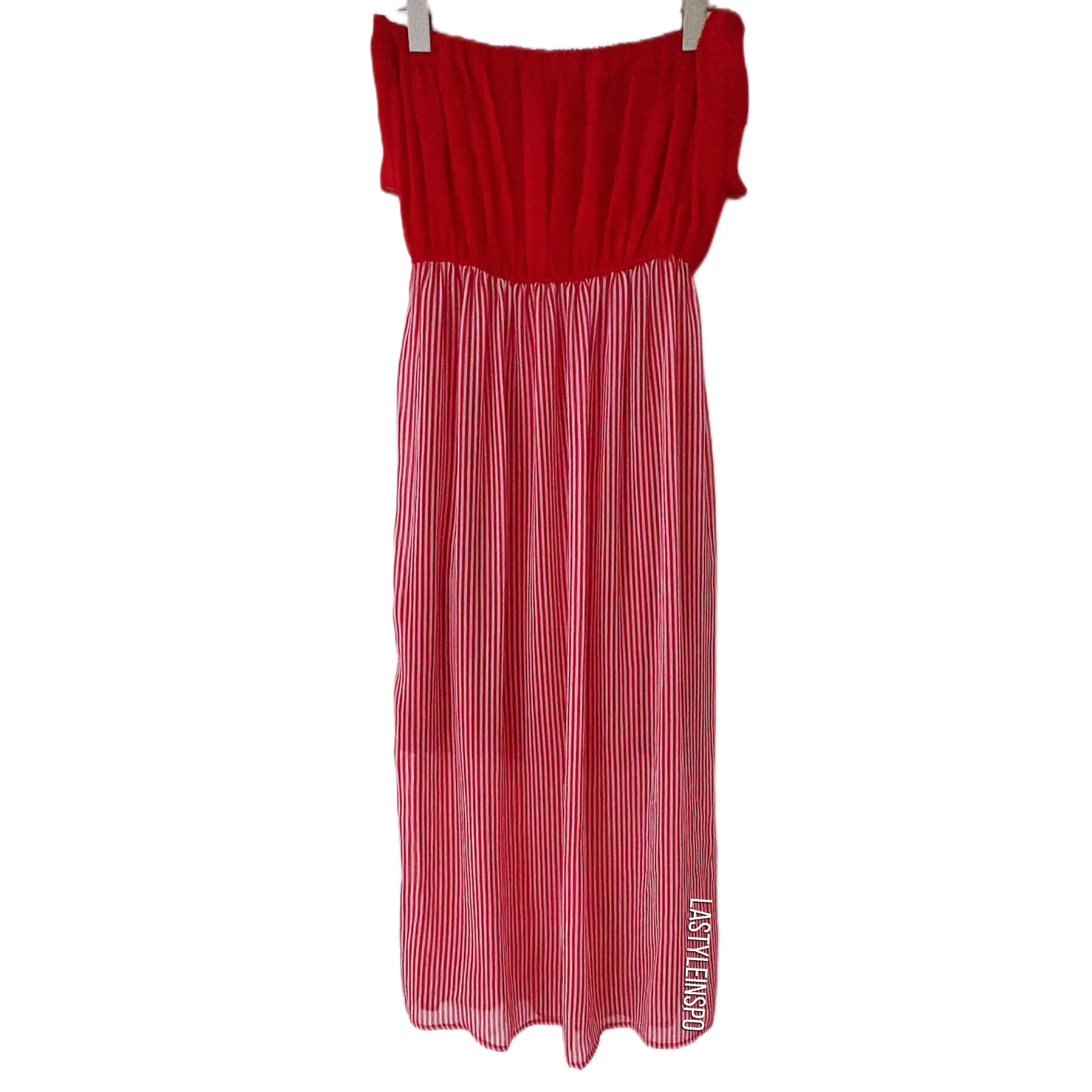 Alythea Maxi Dress Red Strapless Stripped Sundress Size M