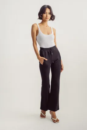 Amora Black Elastic Waist Straight Cut Culottes with Drawstring