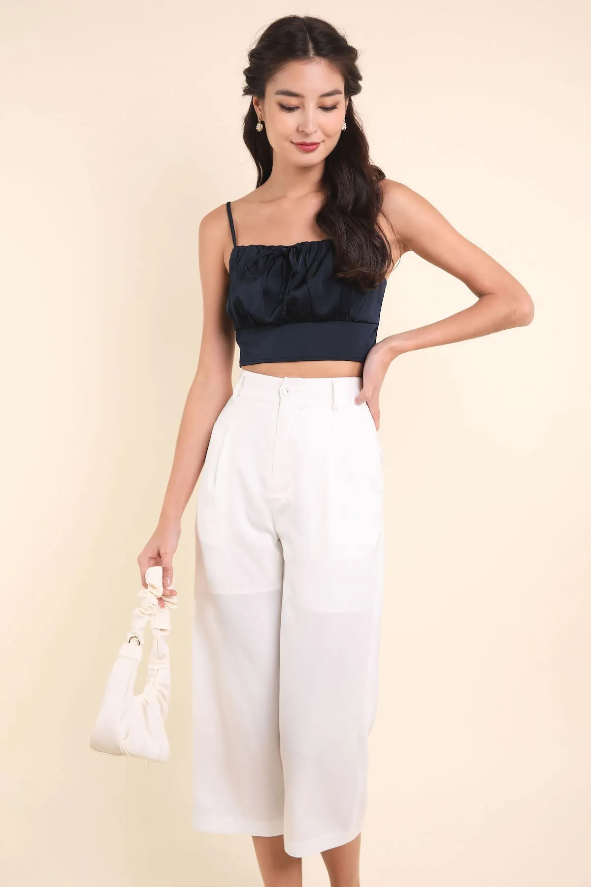 ASTRID SATIN TAILORED CULOTTES IN WHITE