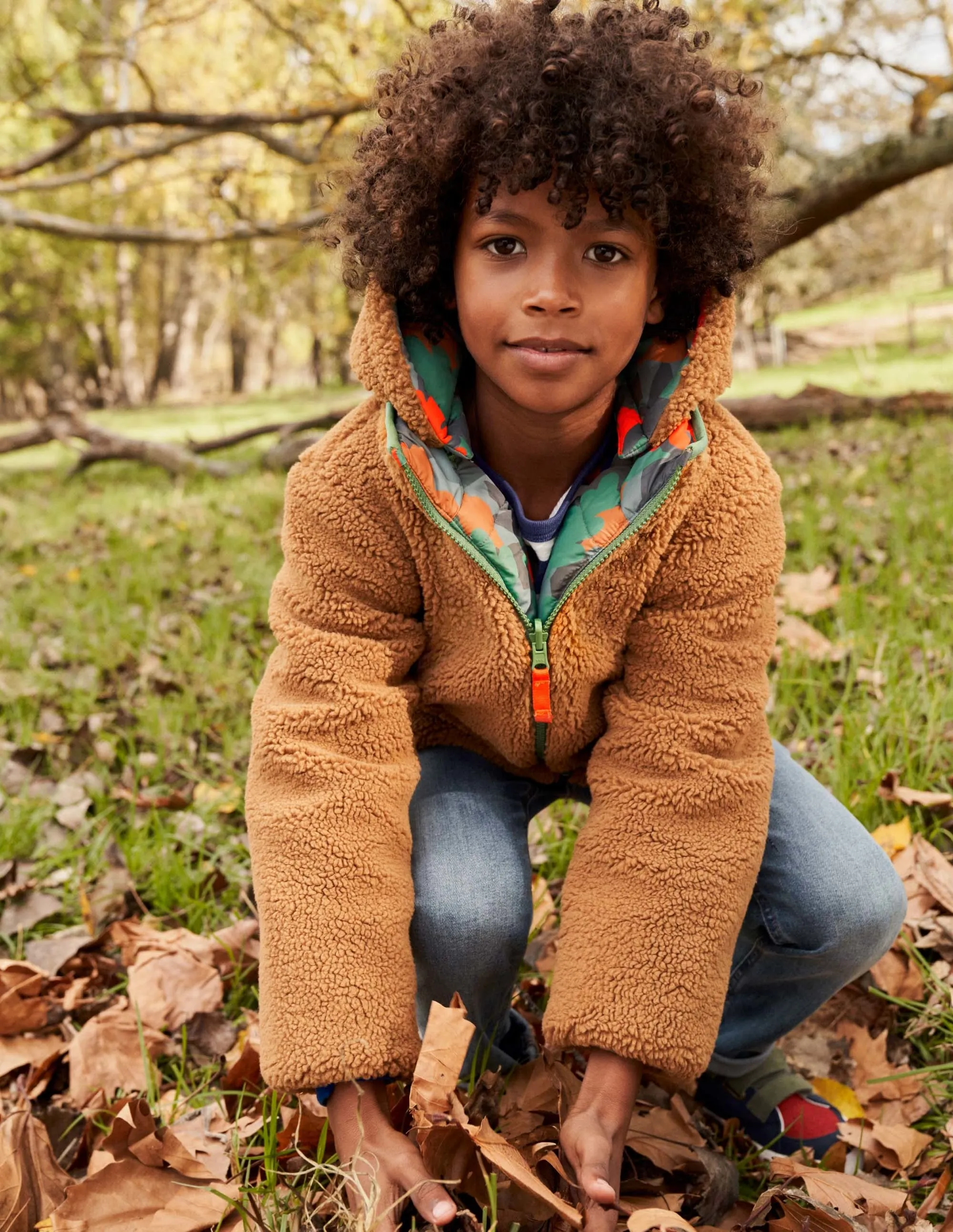 Autumn Leaf Reversible Teddy Puffer Jacket-Rosemary Autumn Leaf Camo