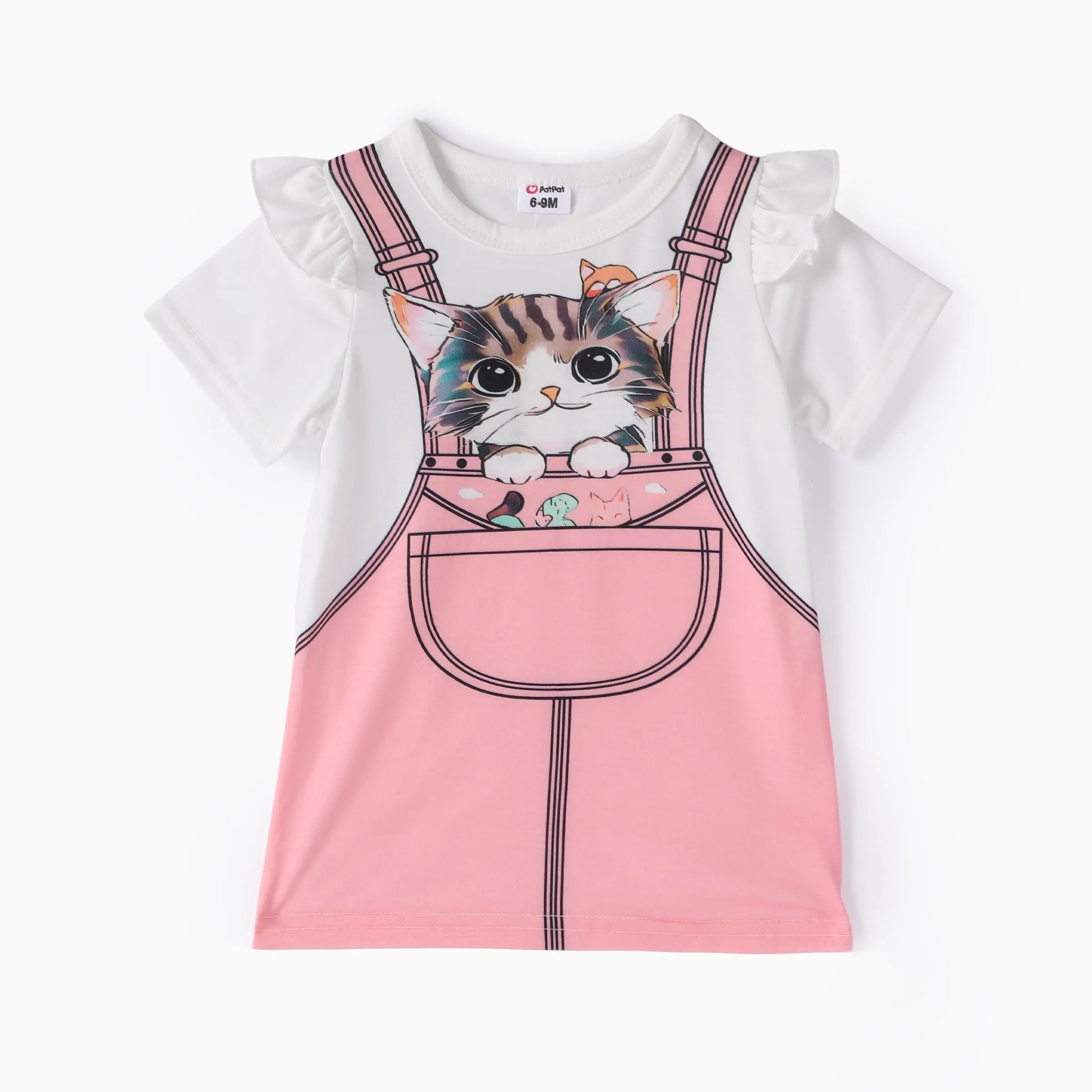 Baby Girl Childlike Animal Pattern Cat Flutter Sleeve Dress