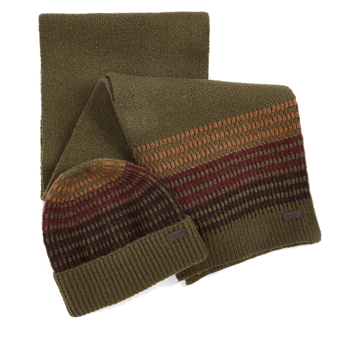 Barbour Branton Beanie & Scarf Gift Set Army Green