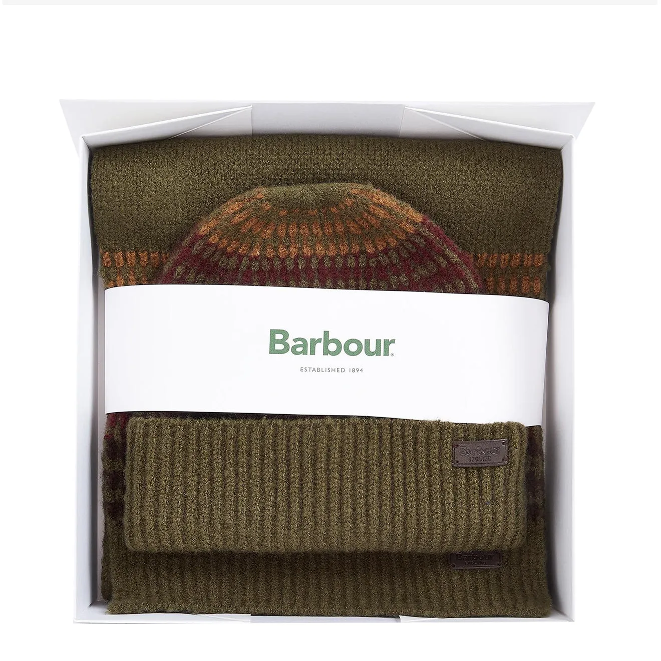 Barbour Branton Beanie & Scarf Gift Set Army Green