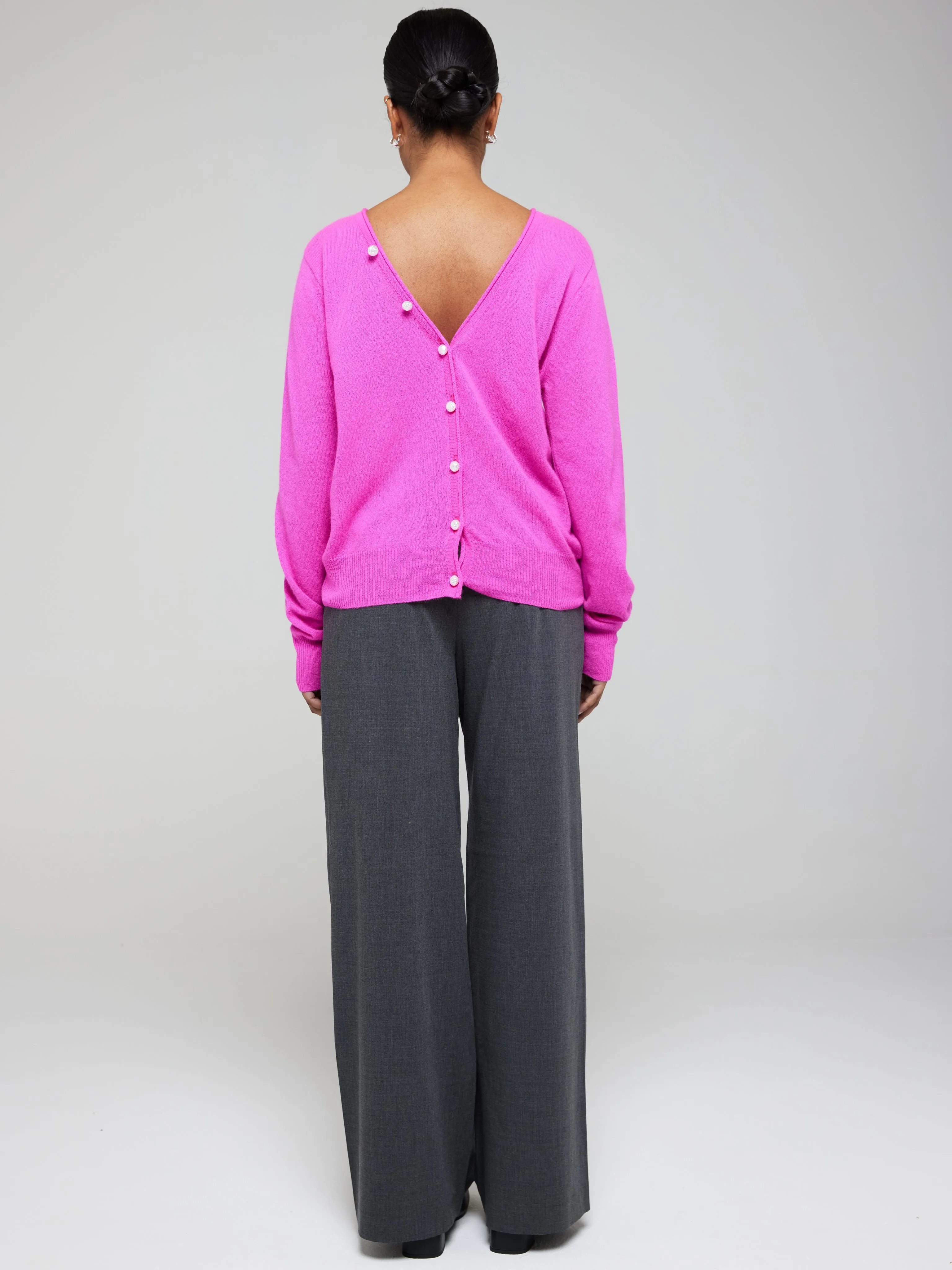 Beaulah Button Back Cashmere Crew Neck