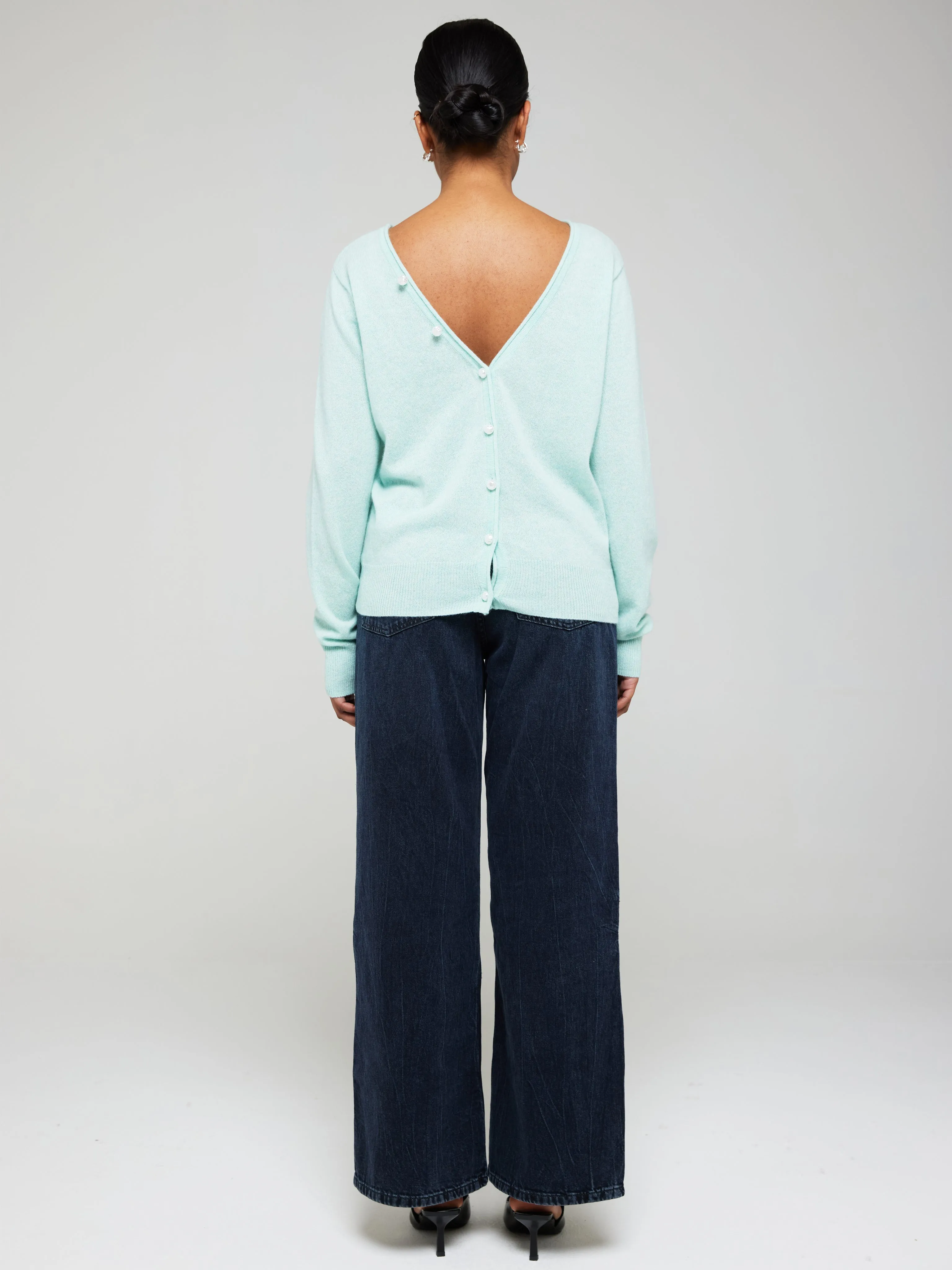 Beaulah Button Back Cashmere Crew Neck