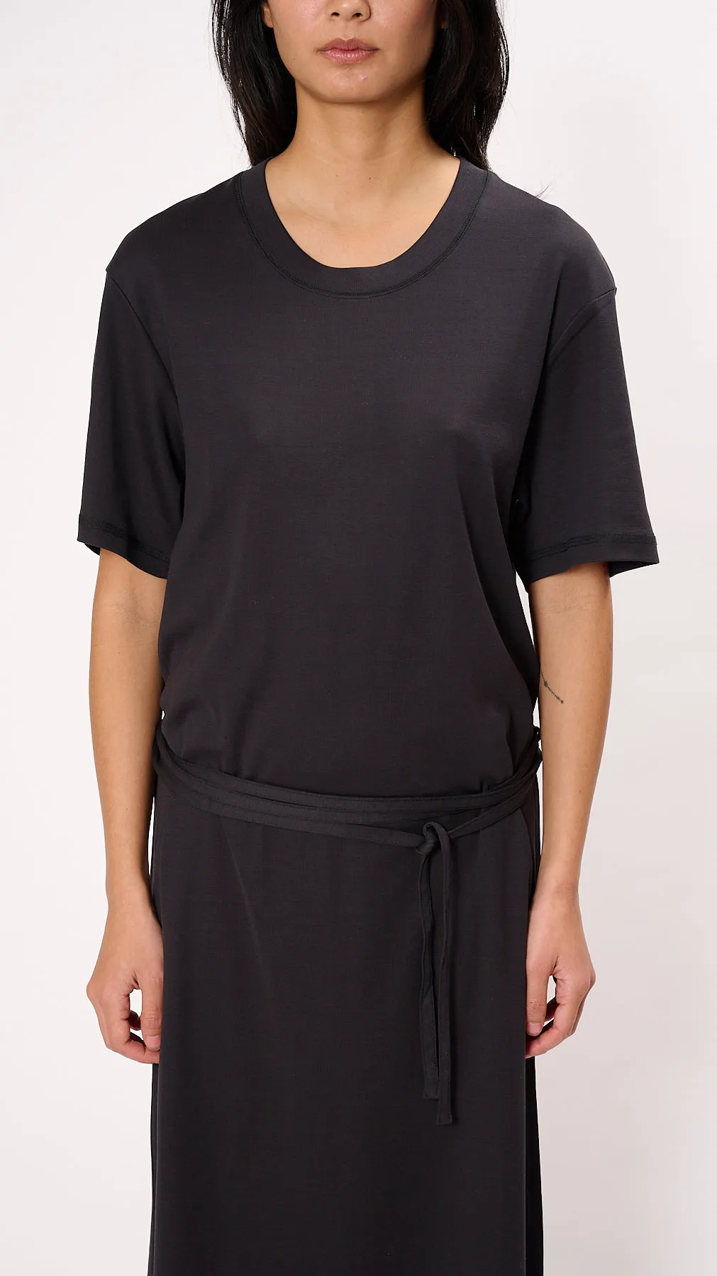 Belted Rib T-shirt Dress in Squid Ink