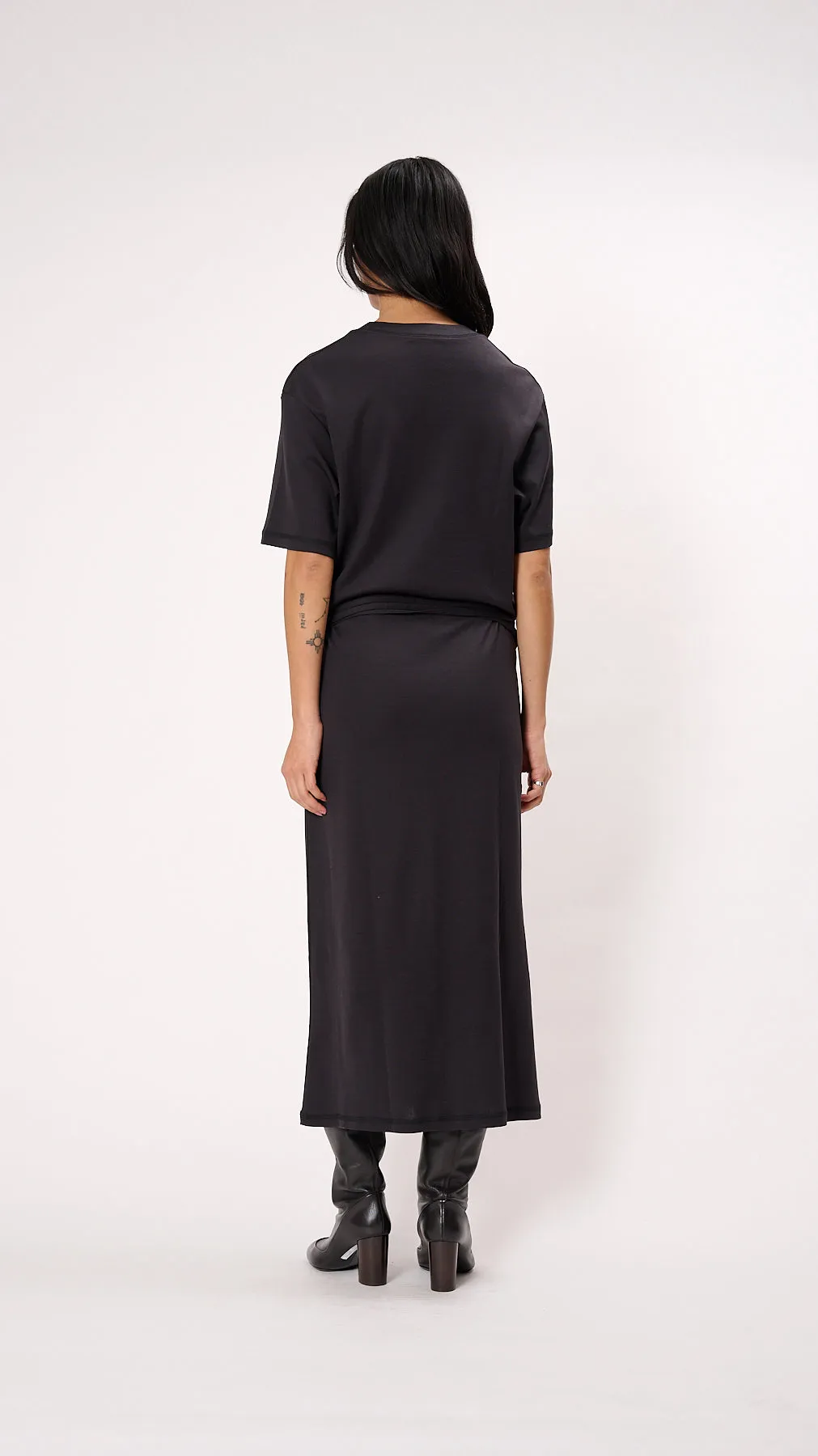 Belted Rib T-shirt Dress in Squid Ink