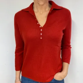 Berry Red Collared Cashmere V-Neck Jumper Medium