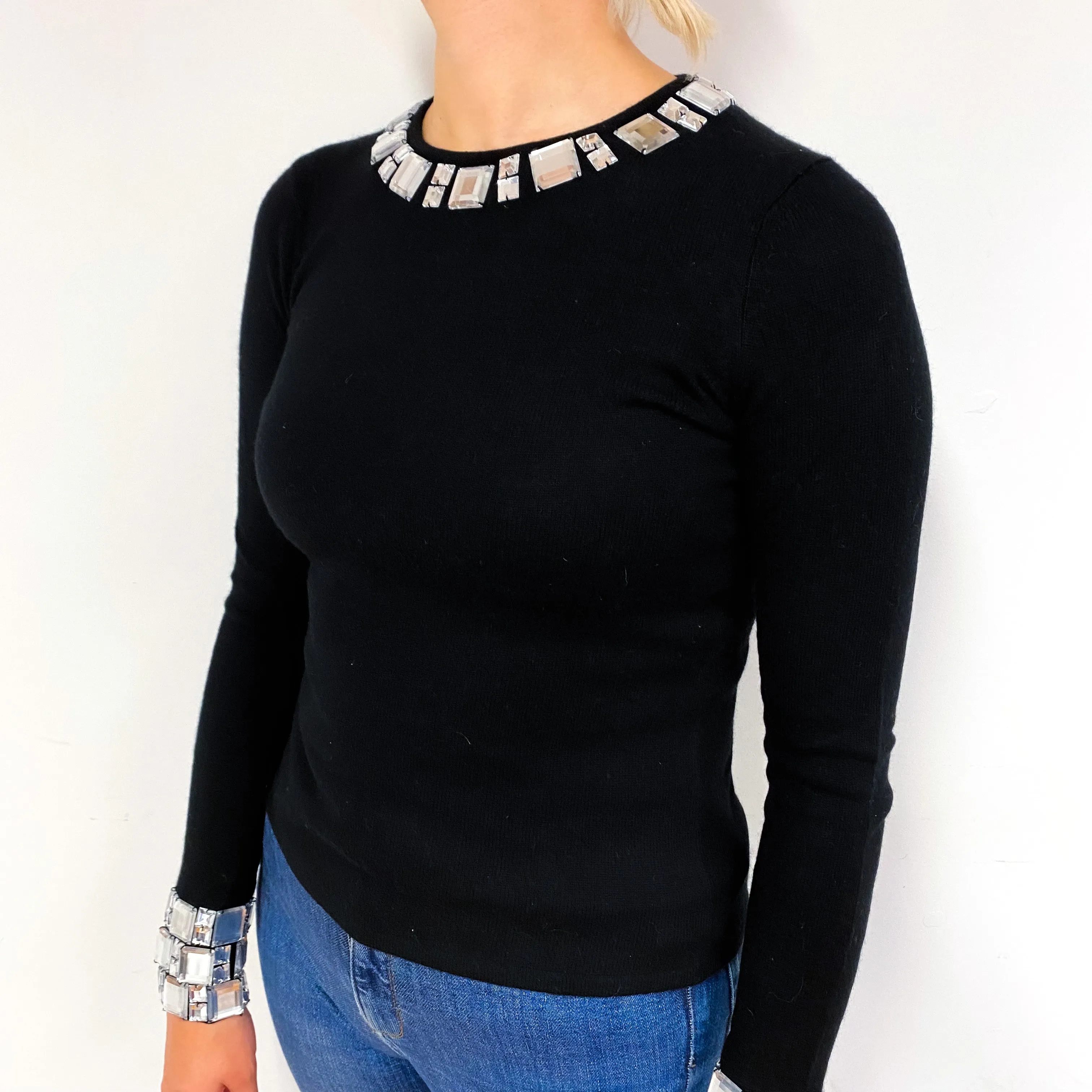 Black Bejewelled Cashmere Crew Neck Jumper Small