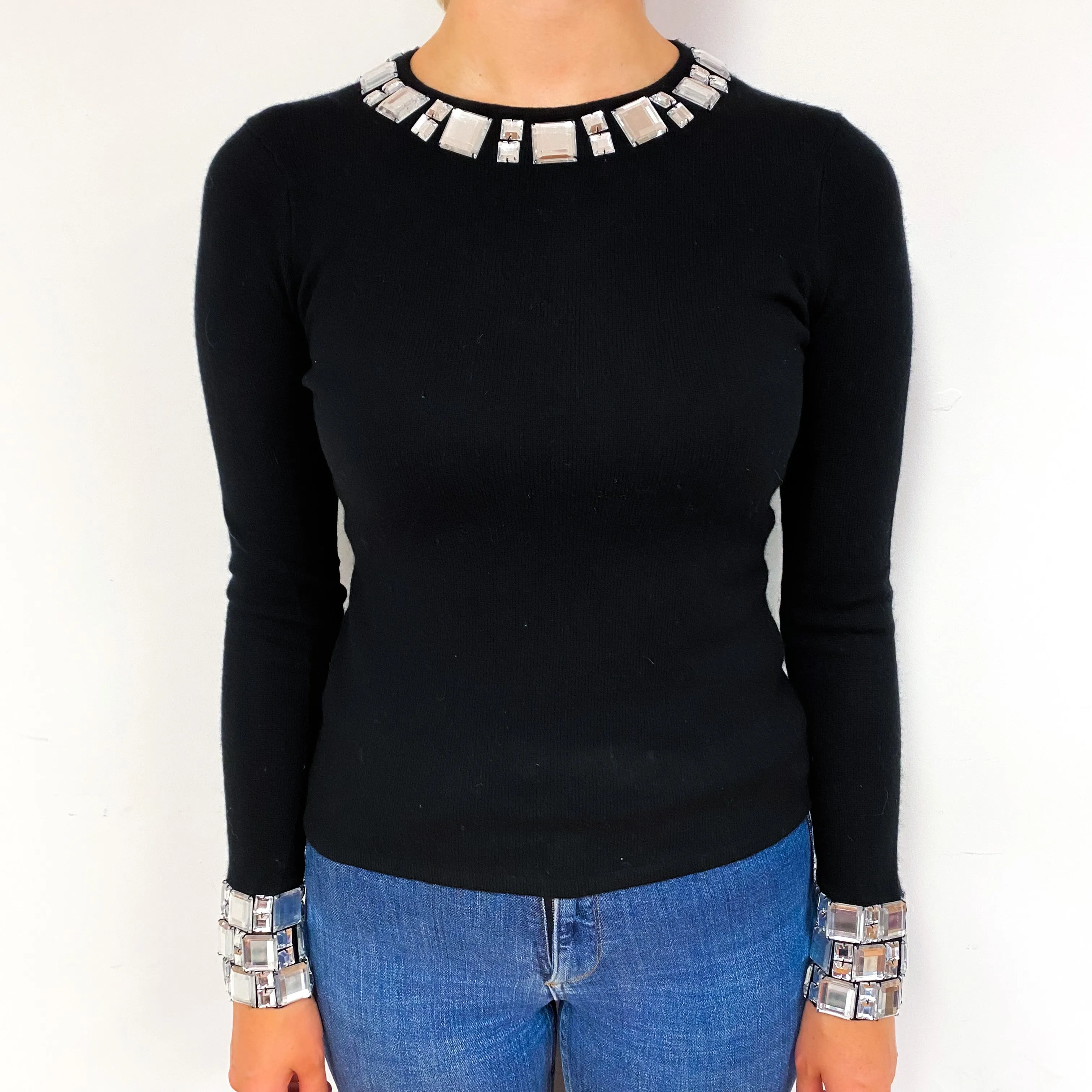 Black Bejewelled Cashmere Crew Neck Jumper Small