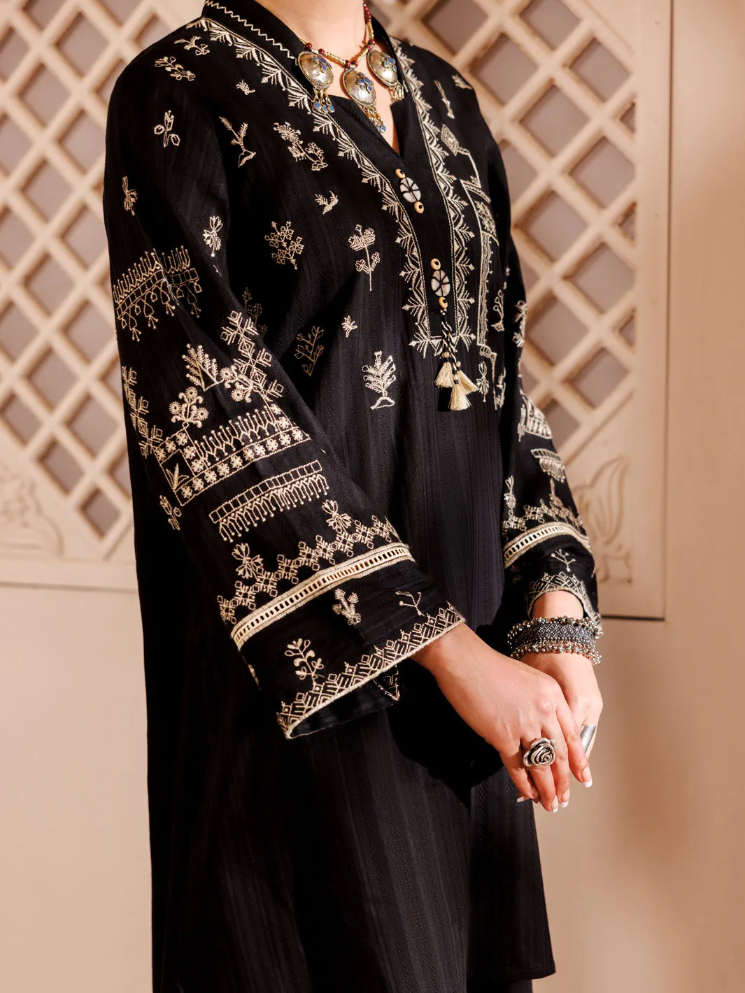 Black Cotton Dobby 2 Piece Stitched - AL-2PS-LKS-997