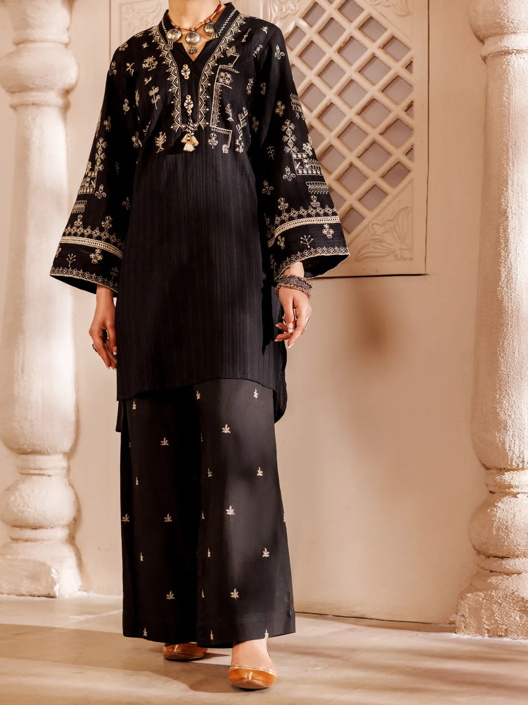 Black Cotton Dobby 2 Piece Stitched - AL-2PS-LKS-997