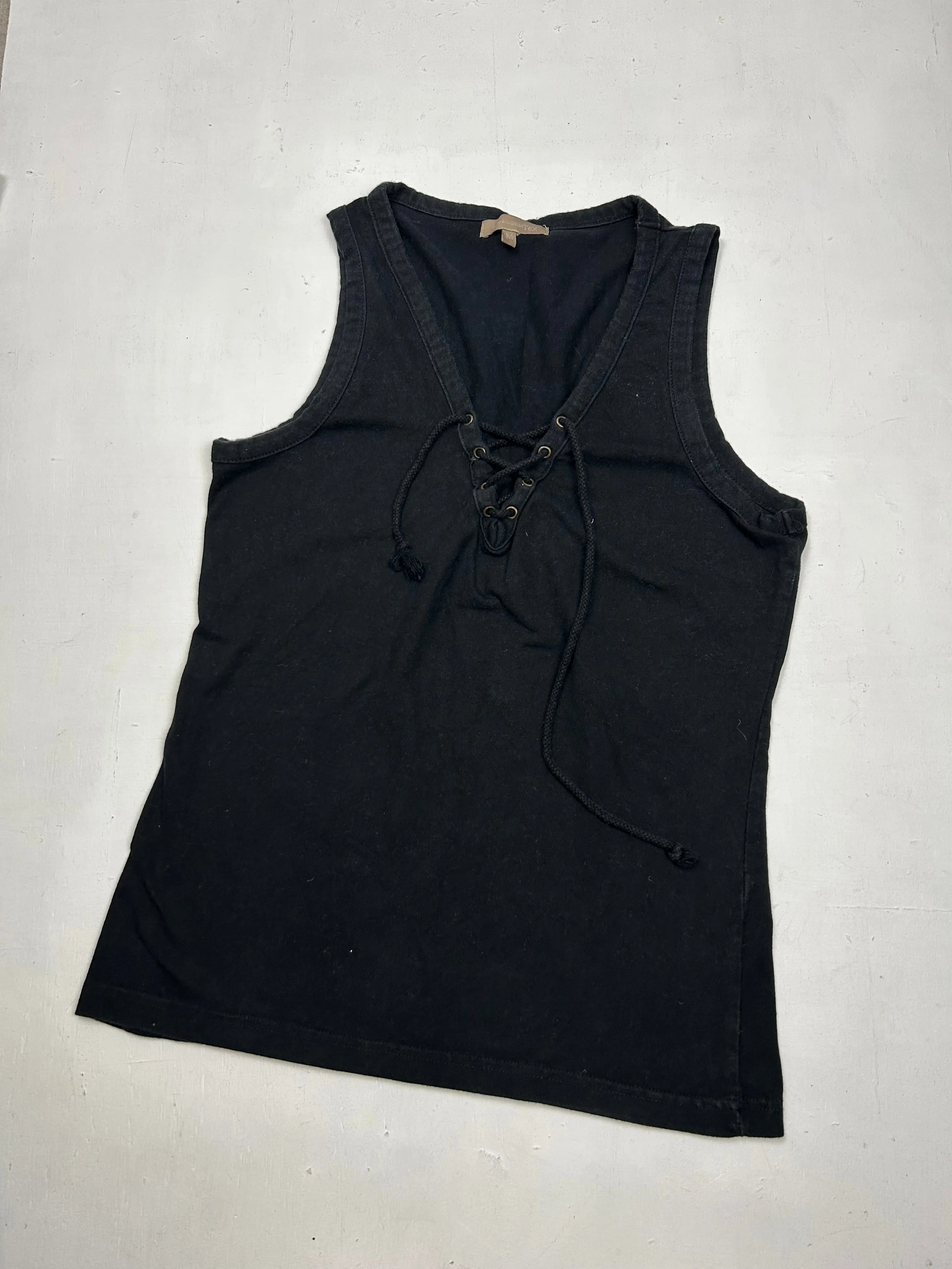 Black lace up tank top (M)