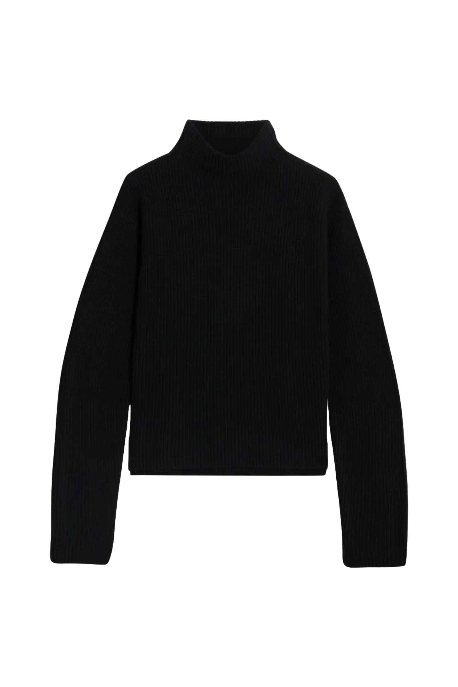 Black Olive Ribbed Merino Wool Turtleneck Sweater