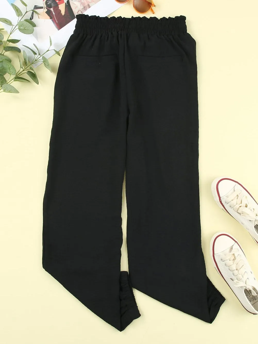 Black Smocked Waist Elastic Joggers for Women