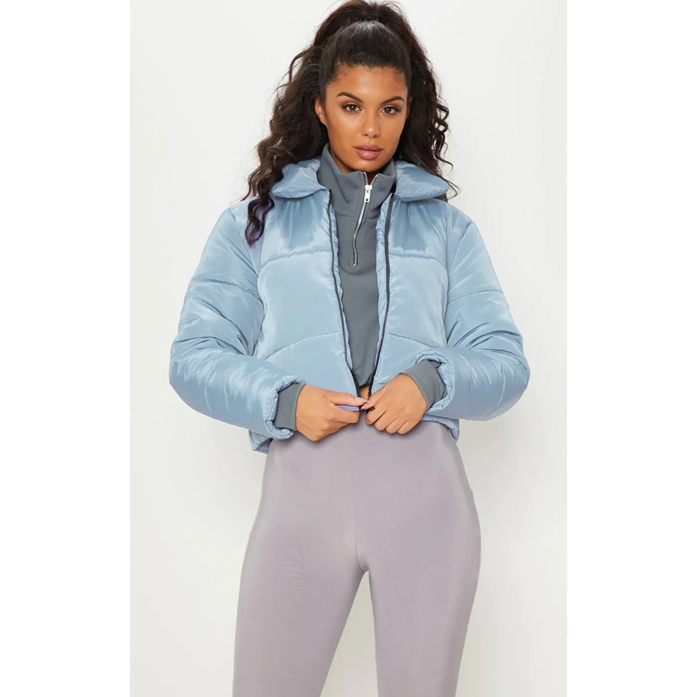 Blue Cropped Puffer Jacket