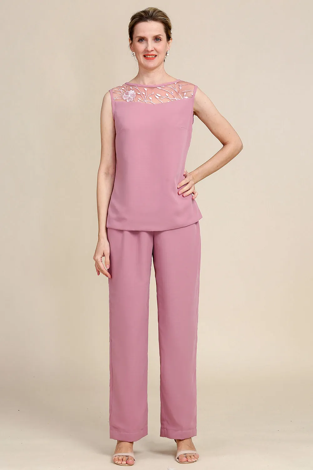 Blush Long Sleeves 3 Piece Mother of the Bride Pant Suits