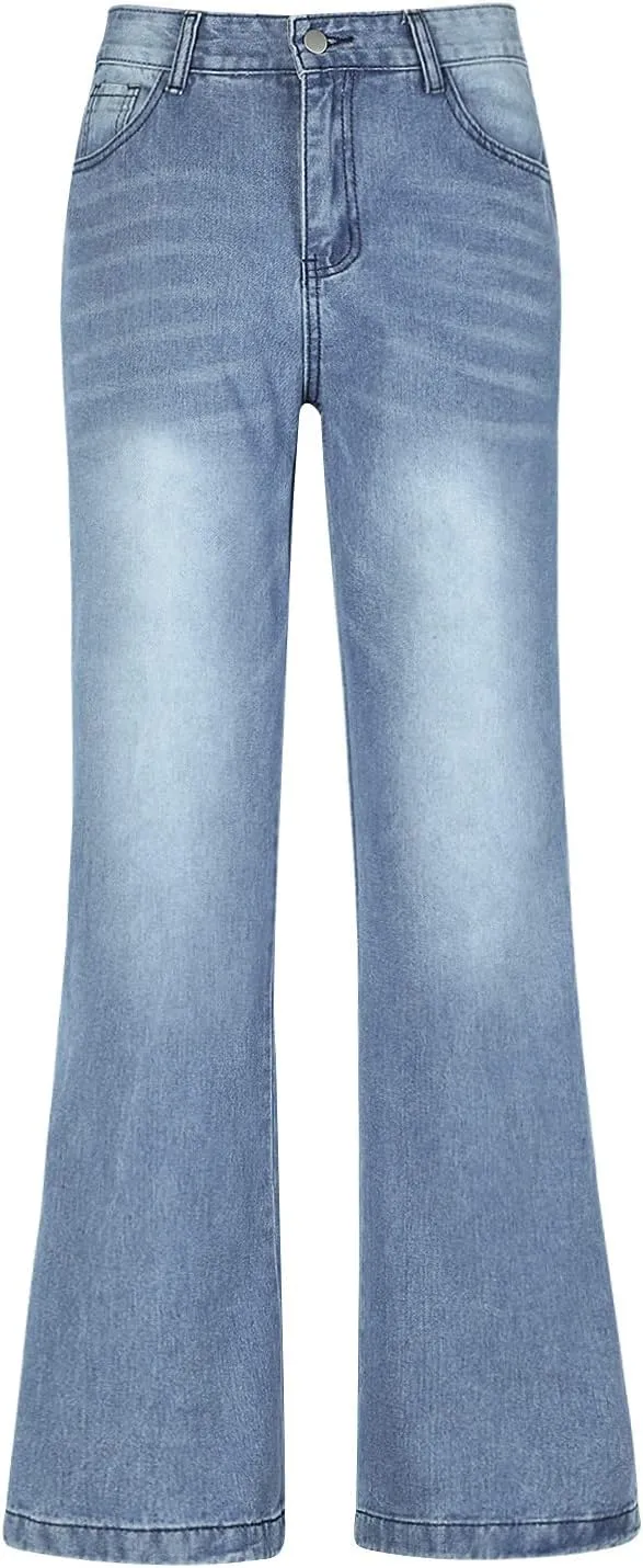 Boyfriend Style Light Blue High Waist Straight Leg Denim Jeans