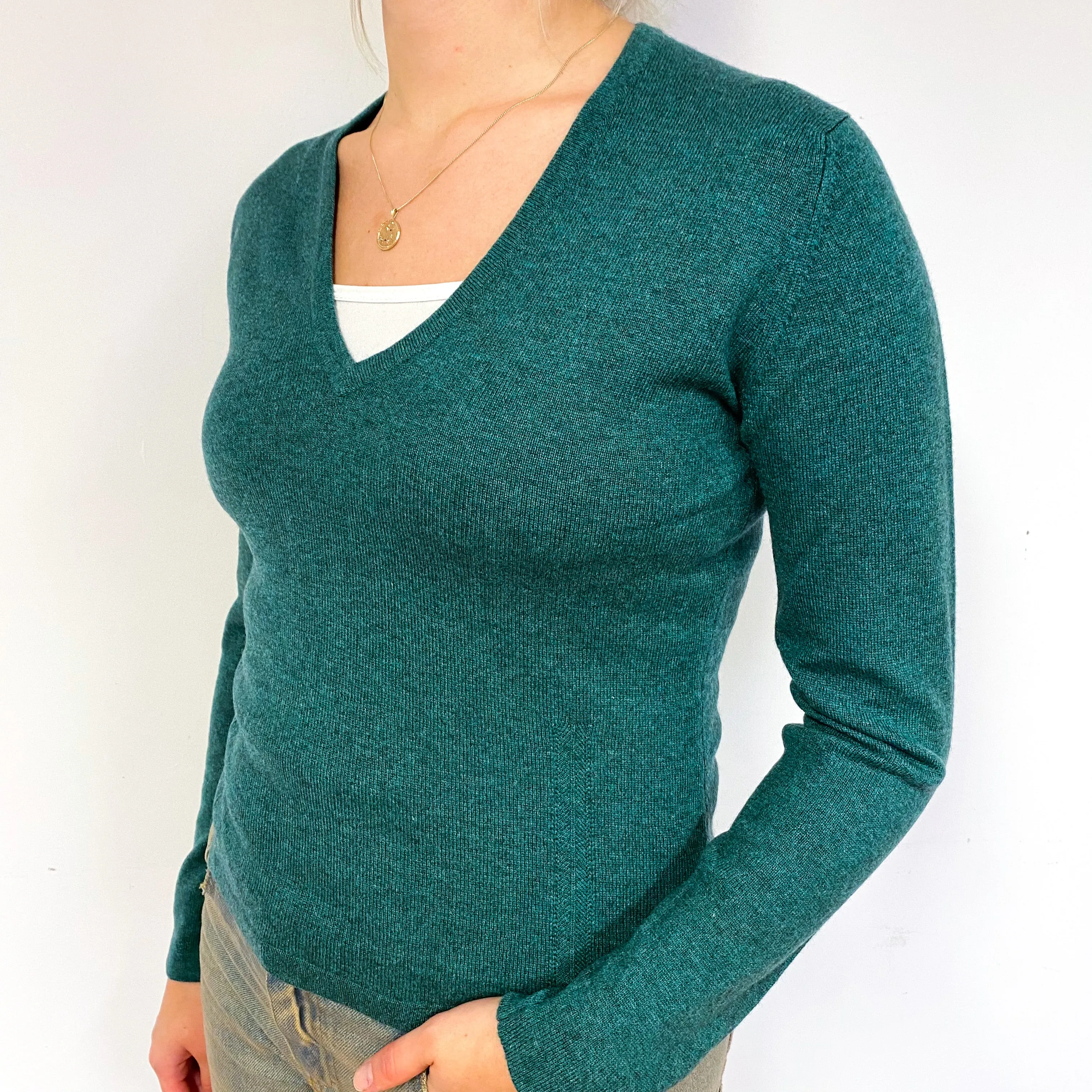 Brora Forest Green Cashmere V-Neck Jumper Small