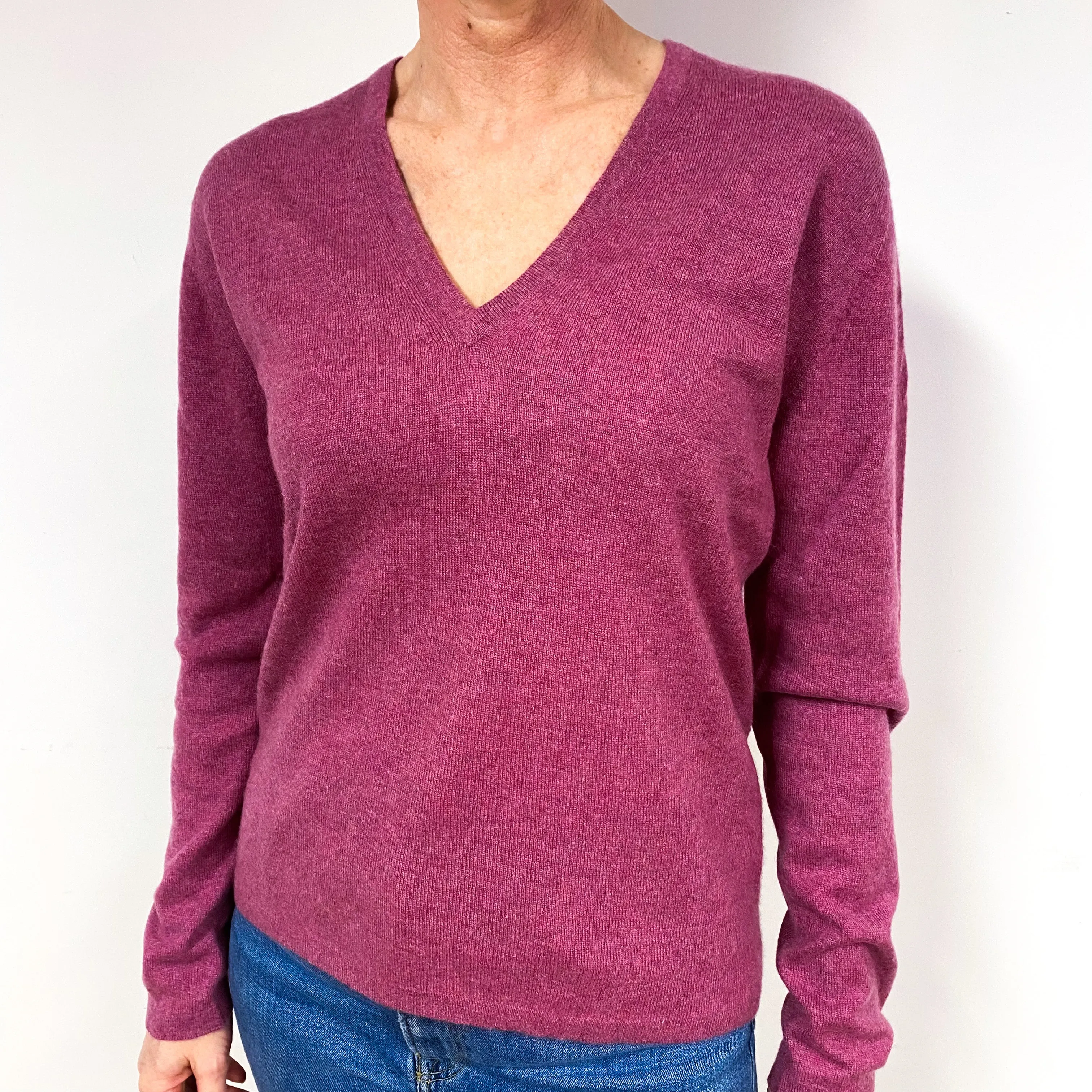 Brora Heather Pink Cashmere V-Neck Jumper Medium