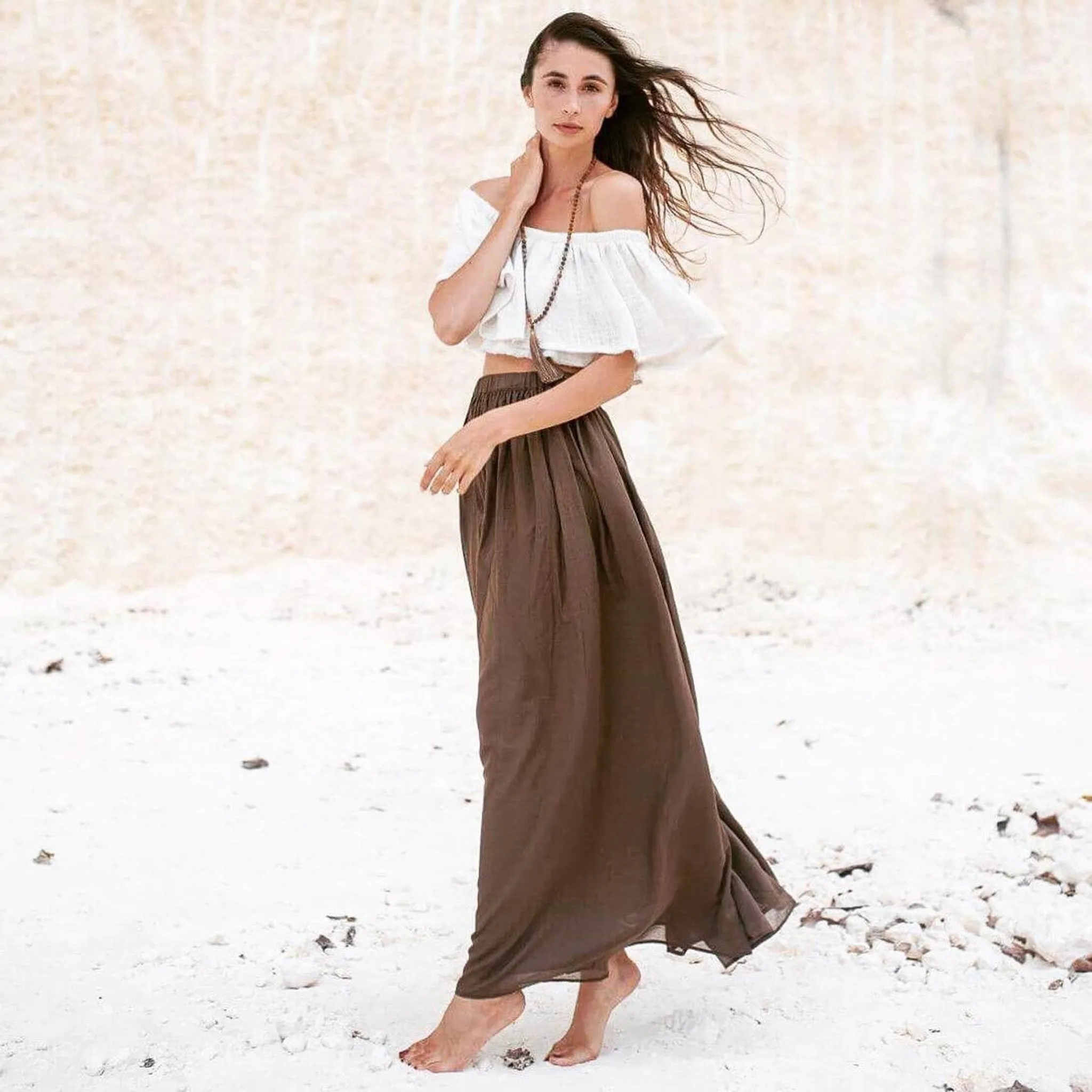 Brown Bohemian Maxi Skirt