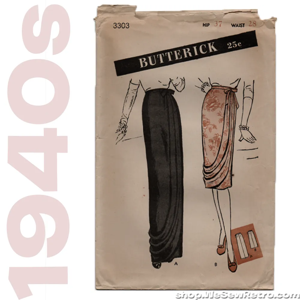 Butterick 3303 Sewing Pattern - 1940s Draped Skirt Vintage Pattern