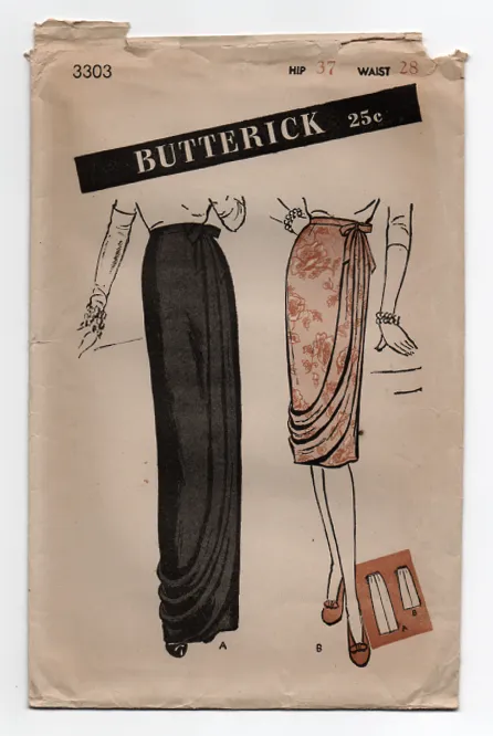 Butterick 3303 Sewing Pattern - 1940s Draped Skirt Vintage Pattern