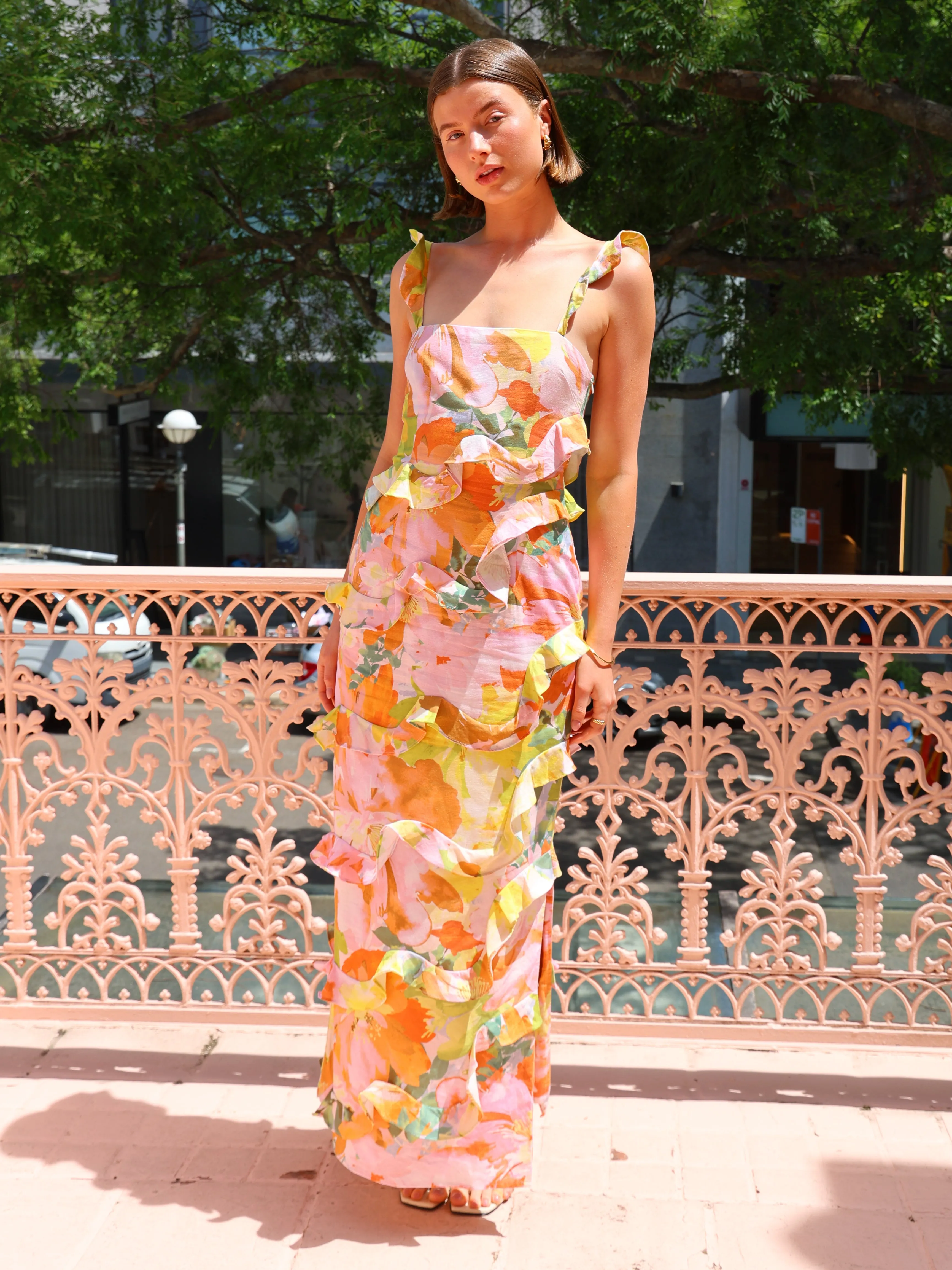 By Nicola Emiliano Frill Maxi Dress in Floral Confetti