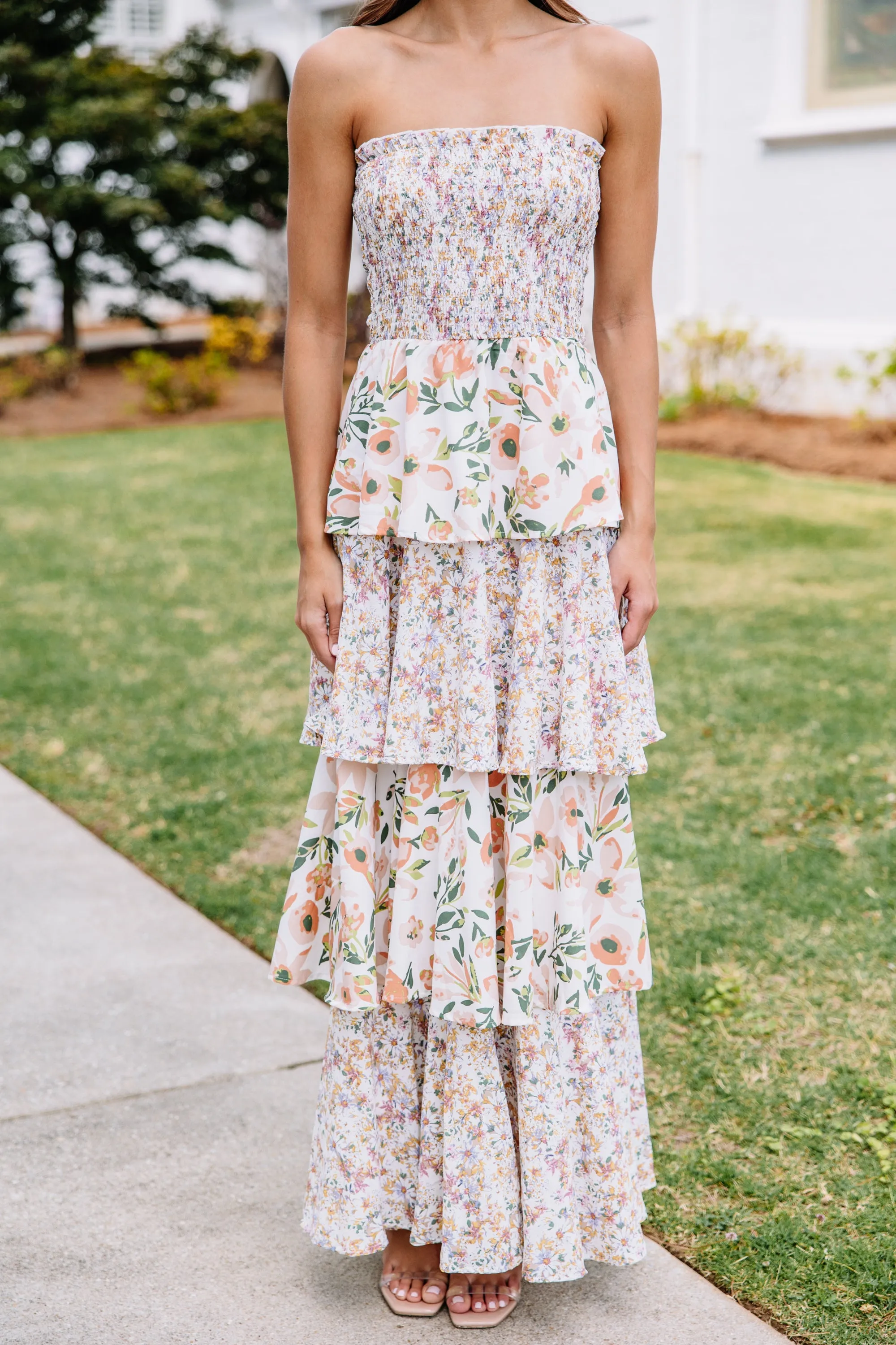 Call On You Cream White Floral Maxi Dress