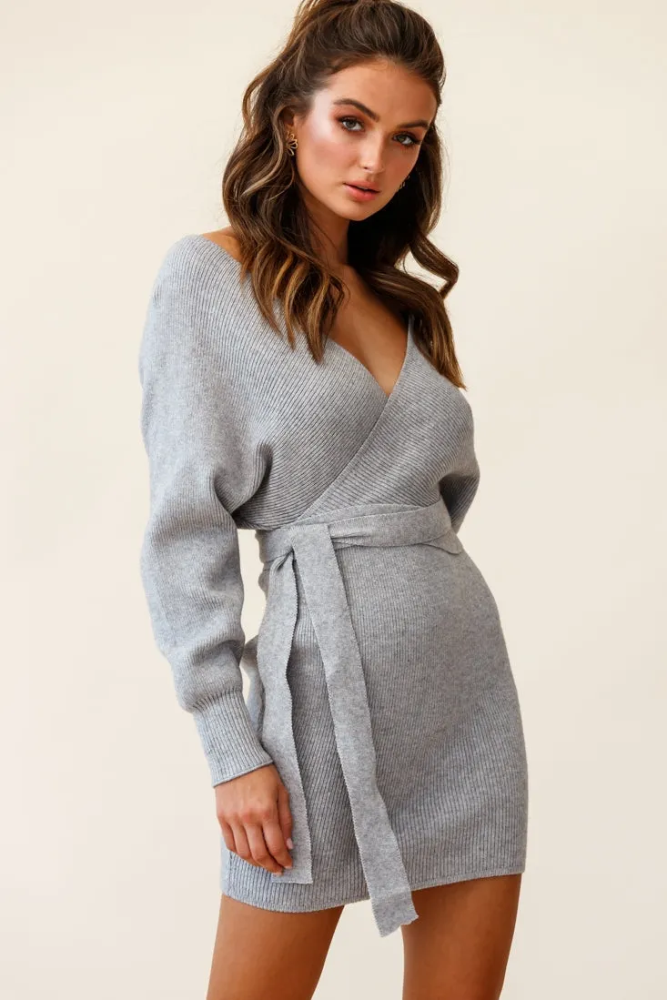 Cameo Batwing Knit Dress Grey