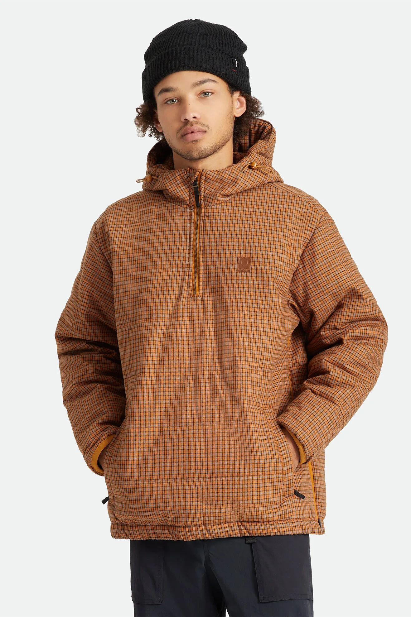 Cass 1/2 Zip Hooded Puffer Jacket - Brick Plaid