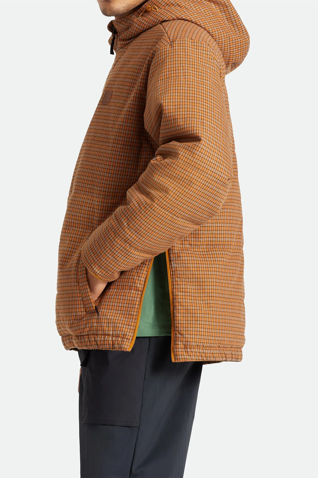 Cass 1/2 Zip Hooded Puffer Jacket - Brick Plaid