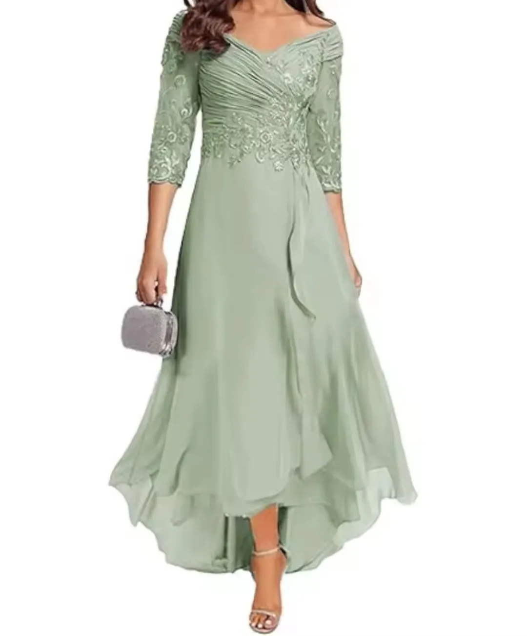 Chiffo V-Neck Mother of the Bride Dress