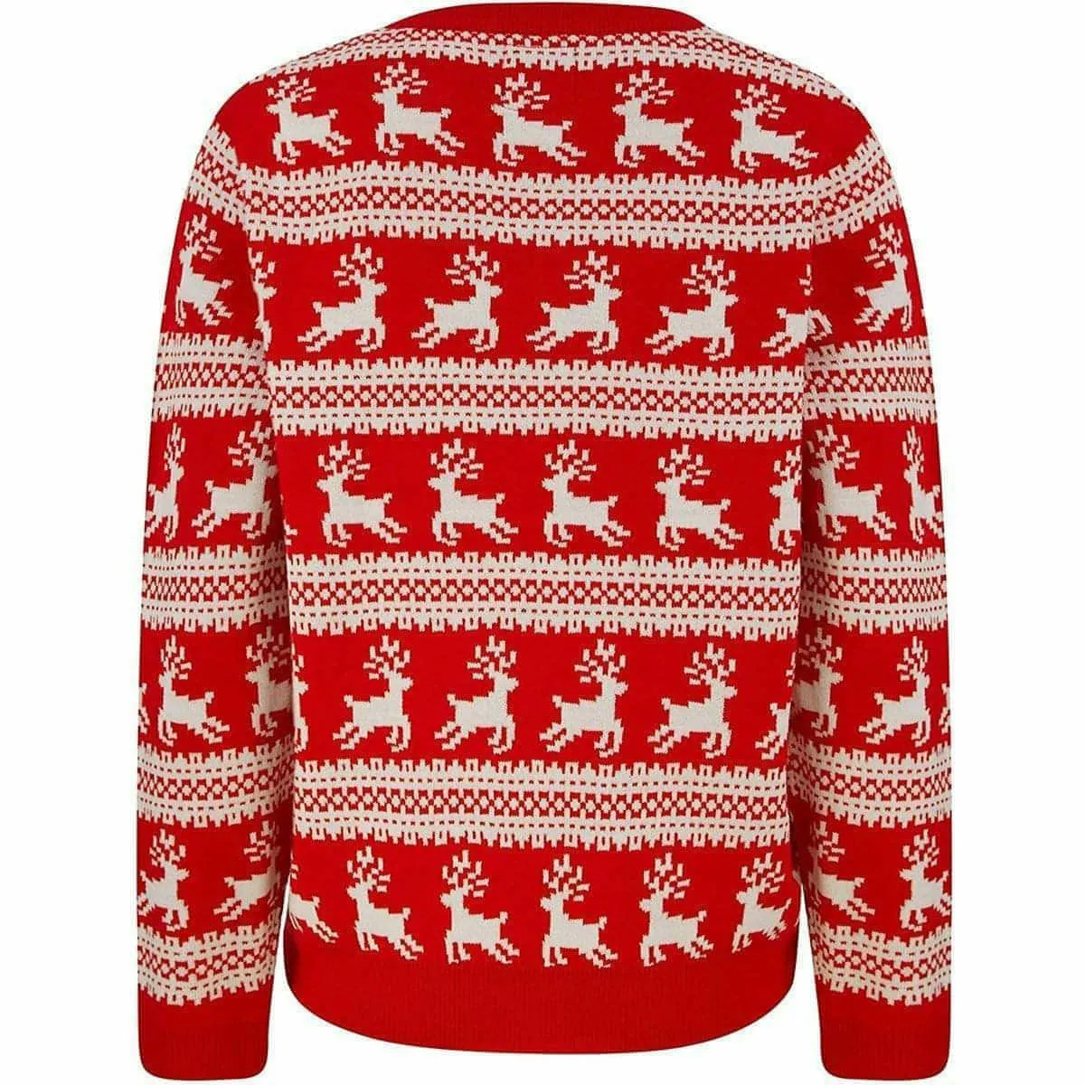 Christmas Leaping Reindeer Print Womens Christmas Jumper - Red