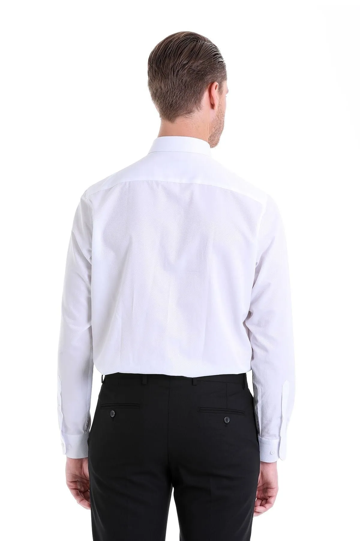 Classic Fit Chest Pocket Cotton Blend White Dress Shirt