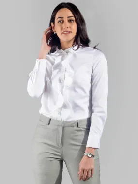 Club Collar Ruffle Placket Shirt - White