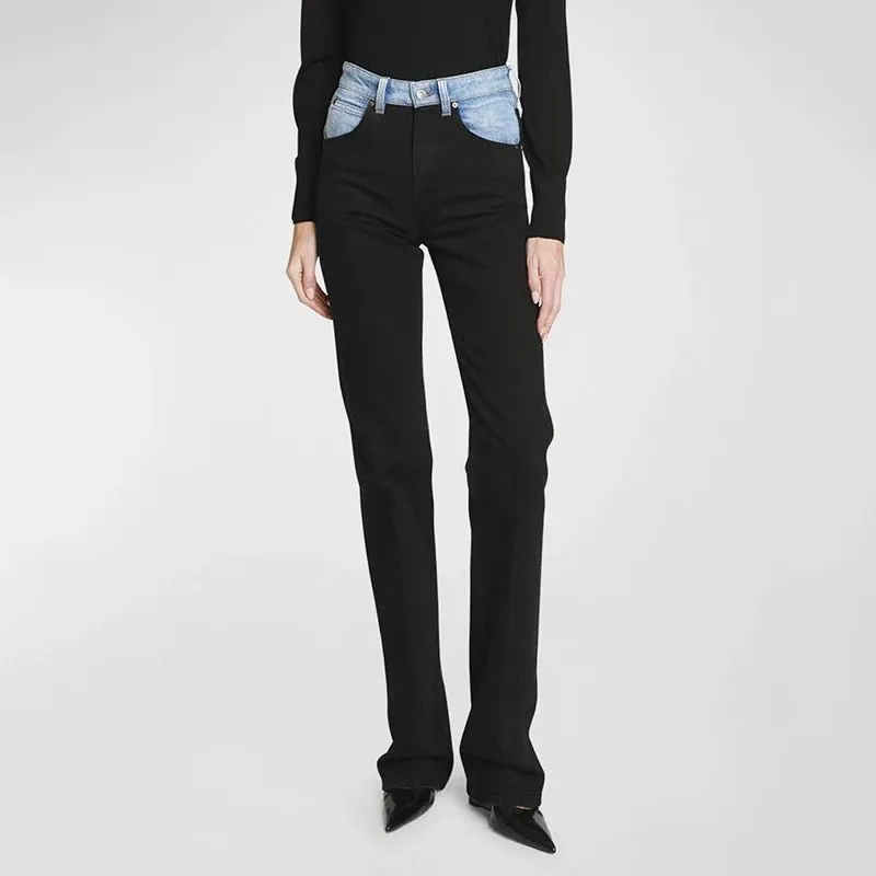 Color Block Denim Pants for Women