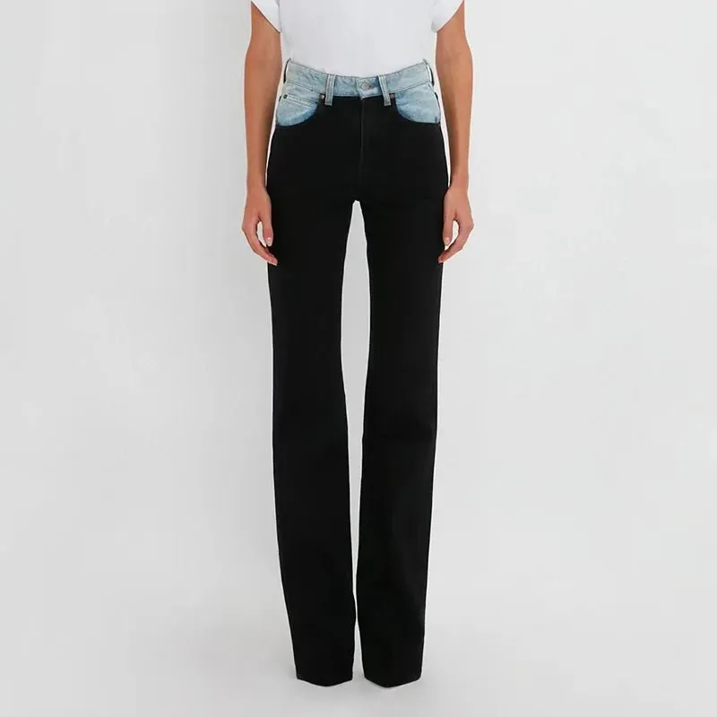 Color Block Denim Pants for Women