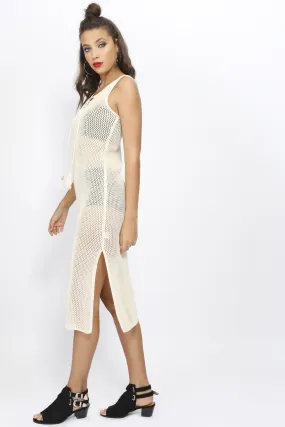 Cream Crochet Knit Maxi Dress