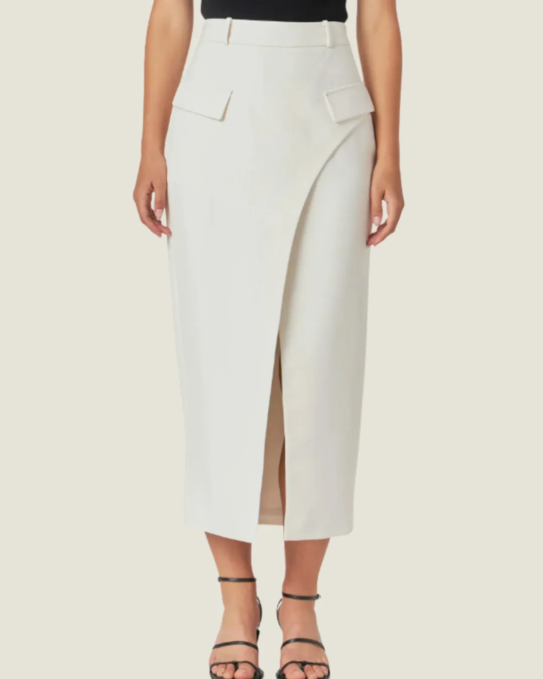 Cream Front Wrapped Pocket Maxi Skirt